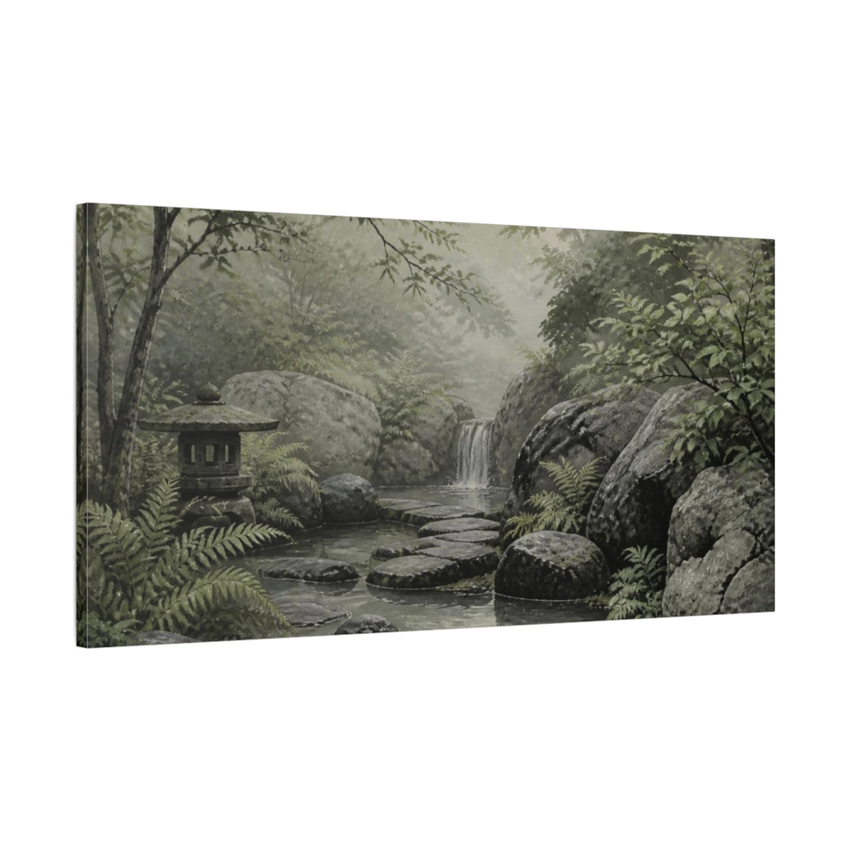 Main Mockup. Nature Forest stream zen garden shown as canvas print