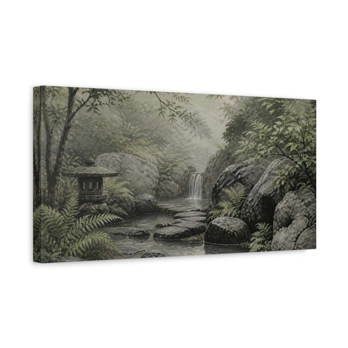 Nature Forest Stream Zen Garden Canvas Print – realistic Living Room, Above Sofa - YesArtYes