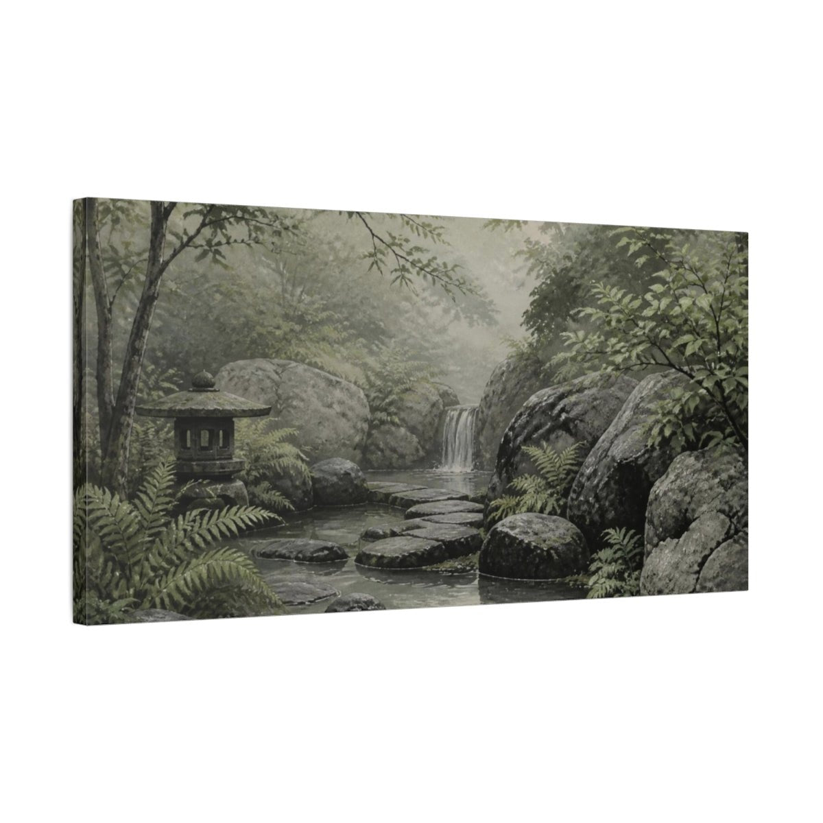 Nature Forest Stream Zen Garden Canvas Print – realistic Living Room, Above Sofa - YesArtYes