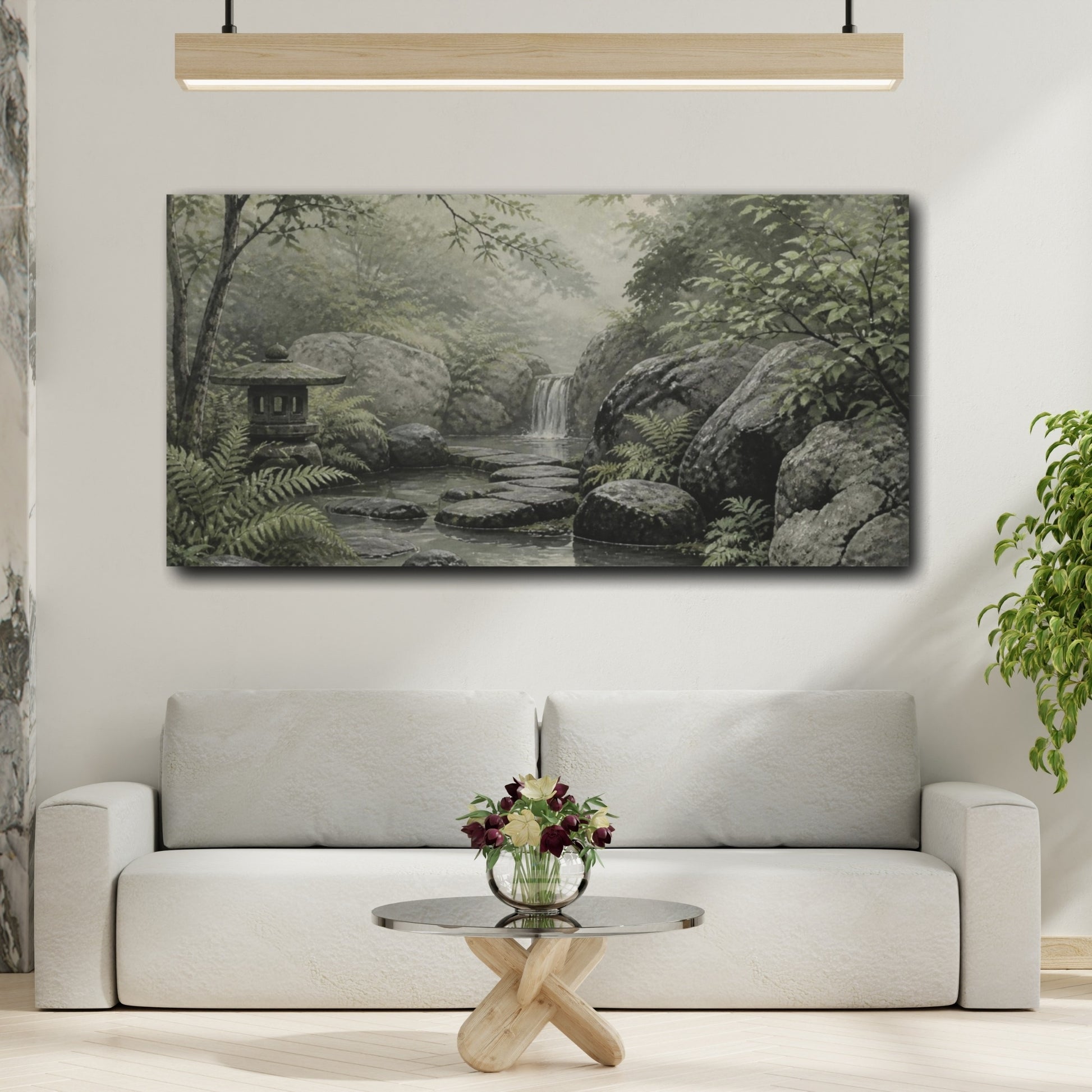 Mockup 2. Nature Forest stream zen garden shown as canvas print