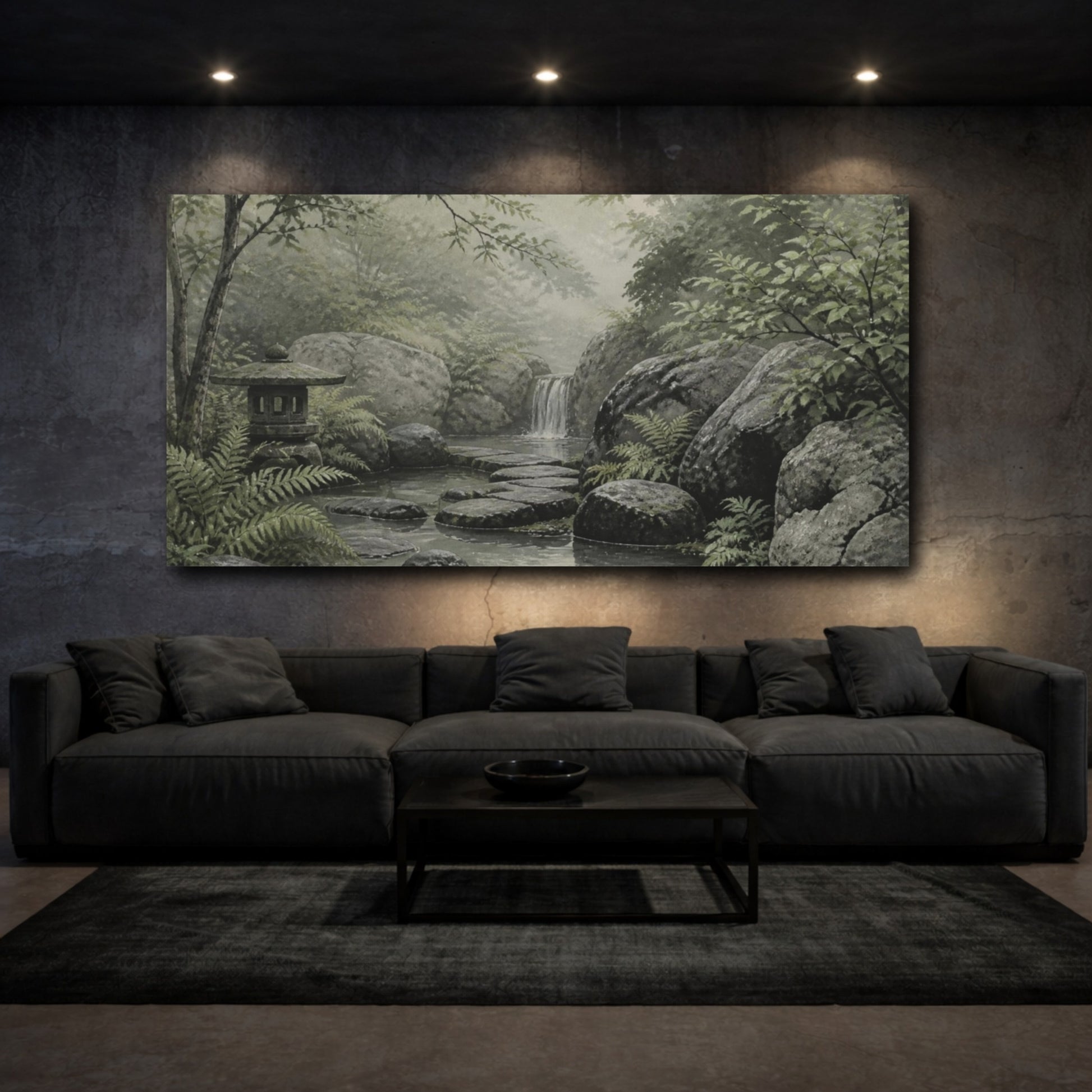 Mockup 3. Nature Forest stream zen garden shown as canvas print