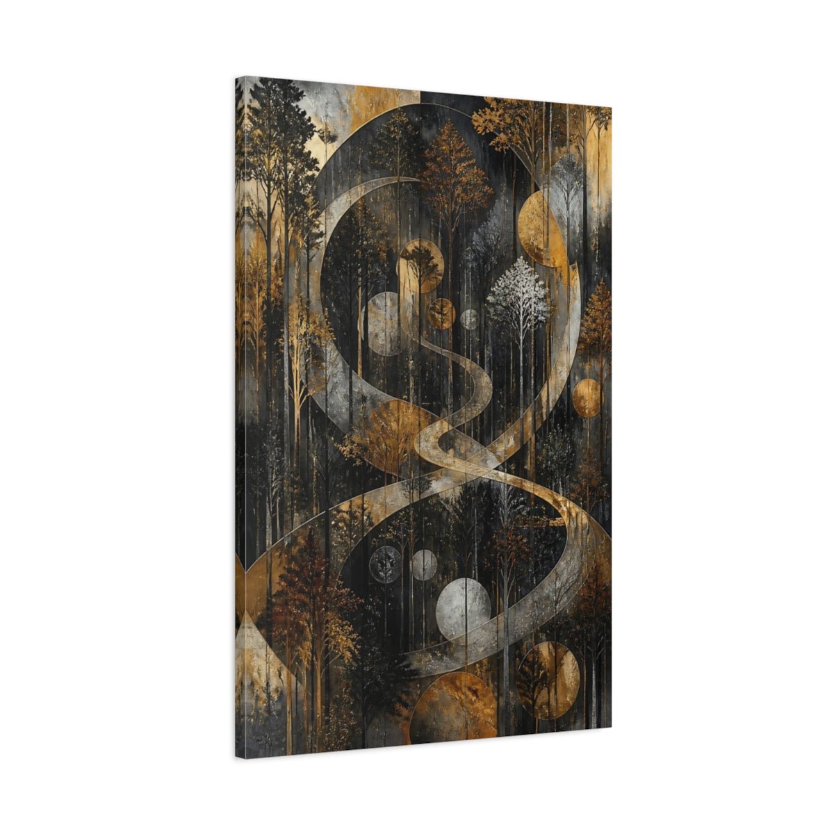 Nature Forest Trees Gold And Black Canvas Wall Art Print – Abstract Living Room, Above Console Table - YesArtYes