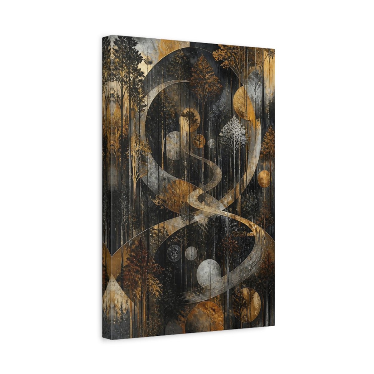Nature Forest Trees Gold And Black Canvas Wall Art Print – Abstract Living Room, Above Console Table - YesArtYes