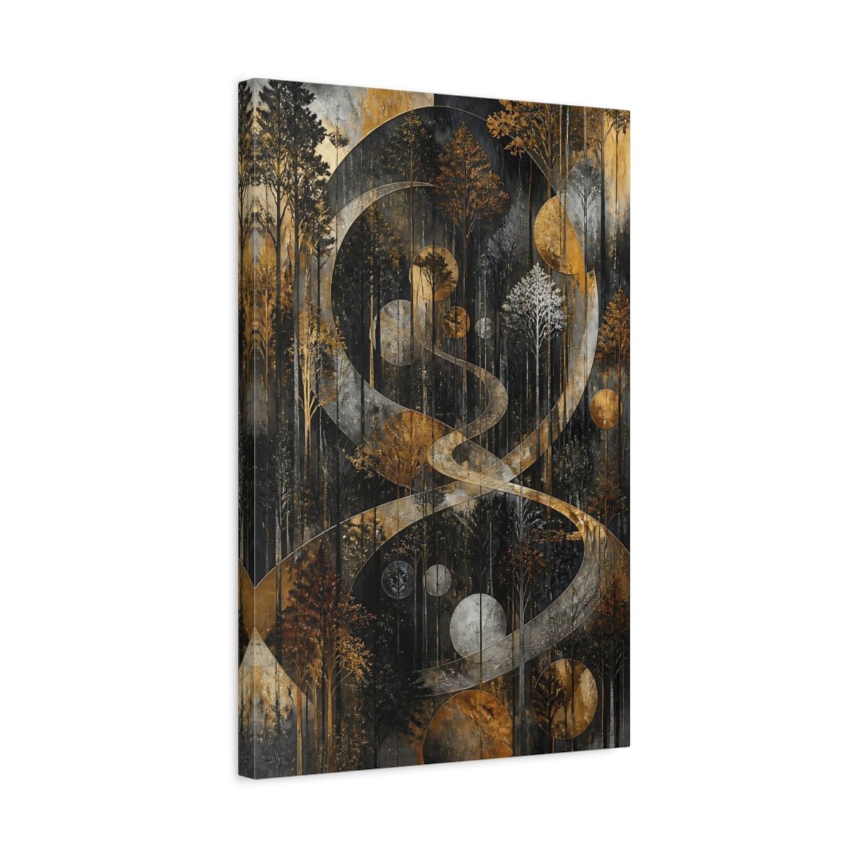 Nature Forest Trees Gold And Black Canvas Wall Art Print – Abstract Living Room, Above Console Table - YesArtYes