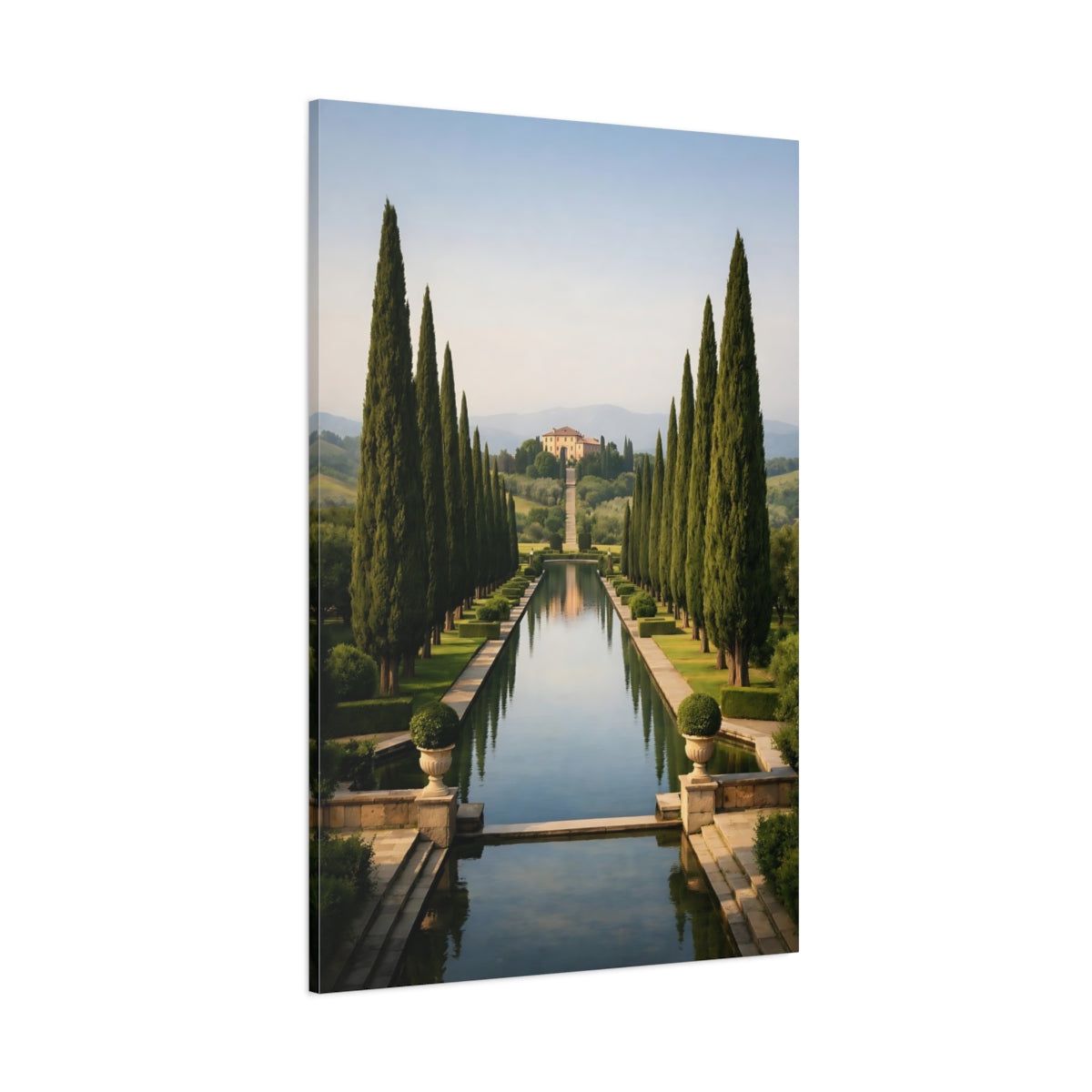 Main Mockup. Nature Formal Garden Tuscan Landscape shown as stretched canvas wall art