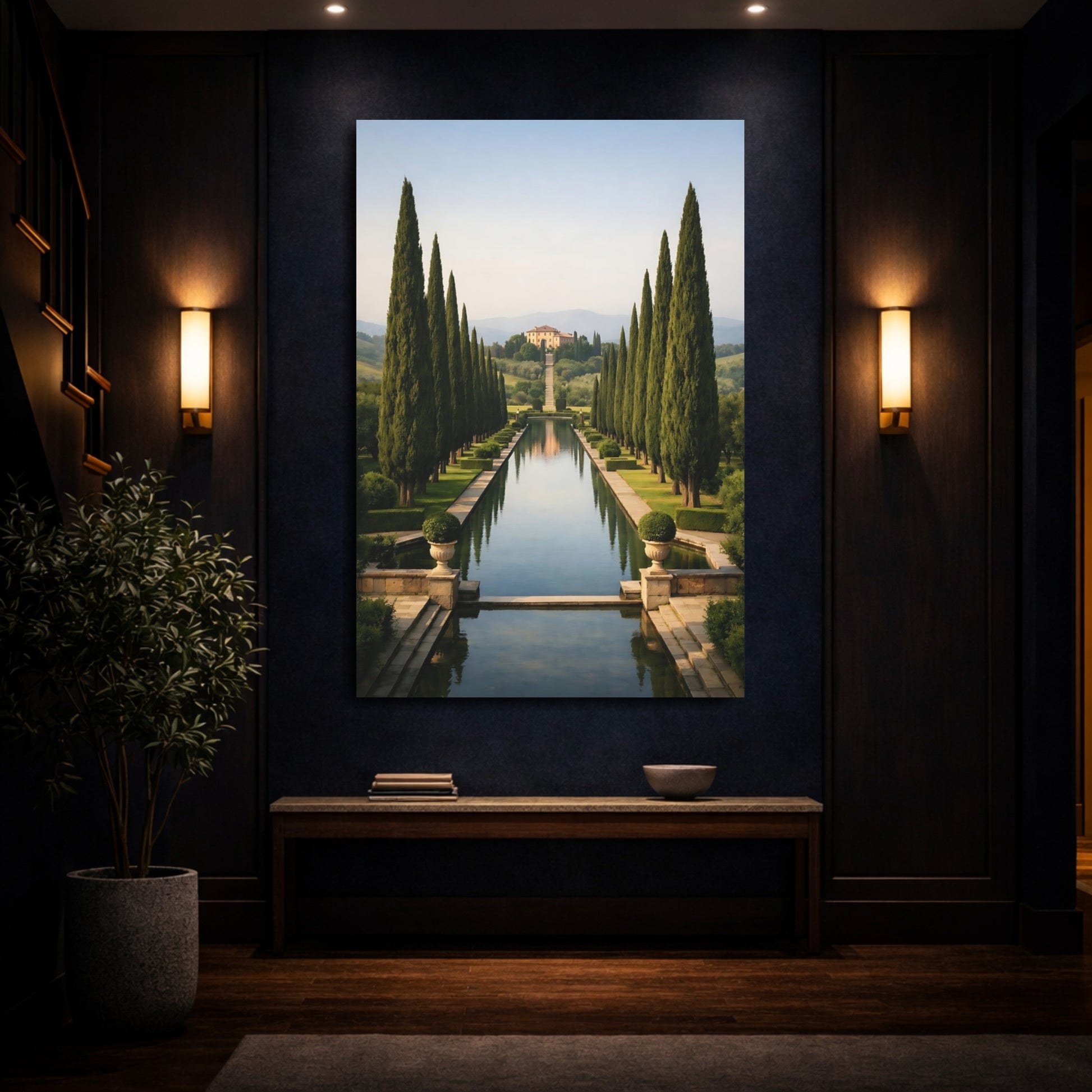 Mockup 3. Nature Formal Garden Tuscan Landscape shown as stretched canvas wall art