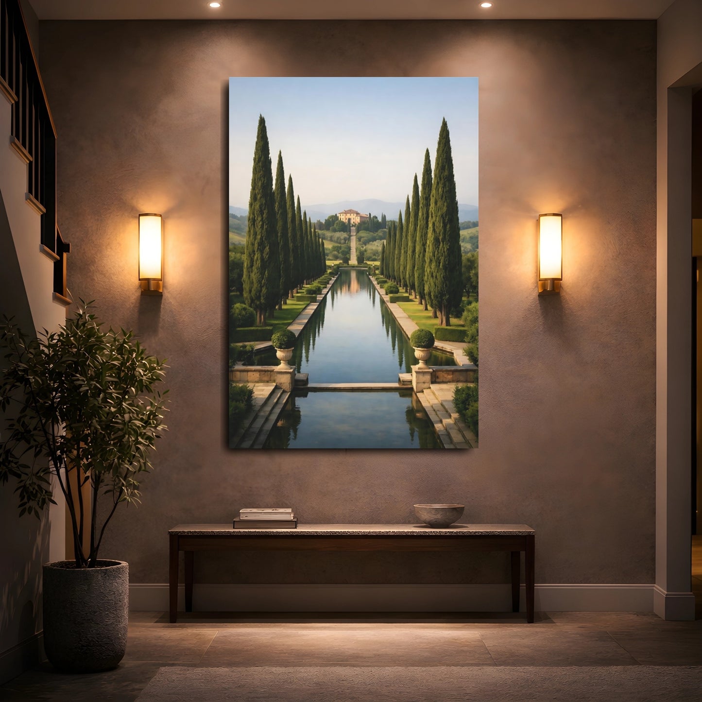 Mockup 4. Nature Formal Garden Tuscan Landscape shown as stretched canvas wall art