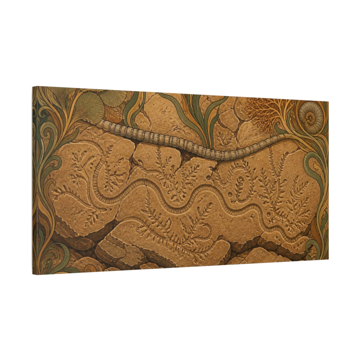 Main Mockup. Nature Fossil Slab shown as canvas print