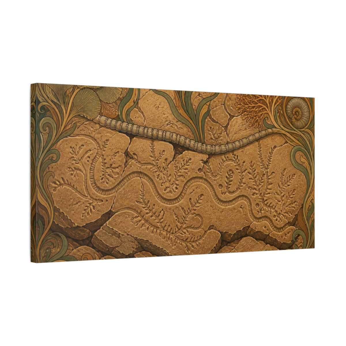 Side Mockup 1. Nature Fossil Slab shown as canvas print