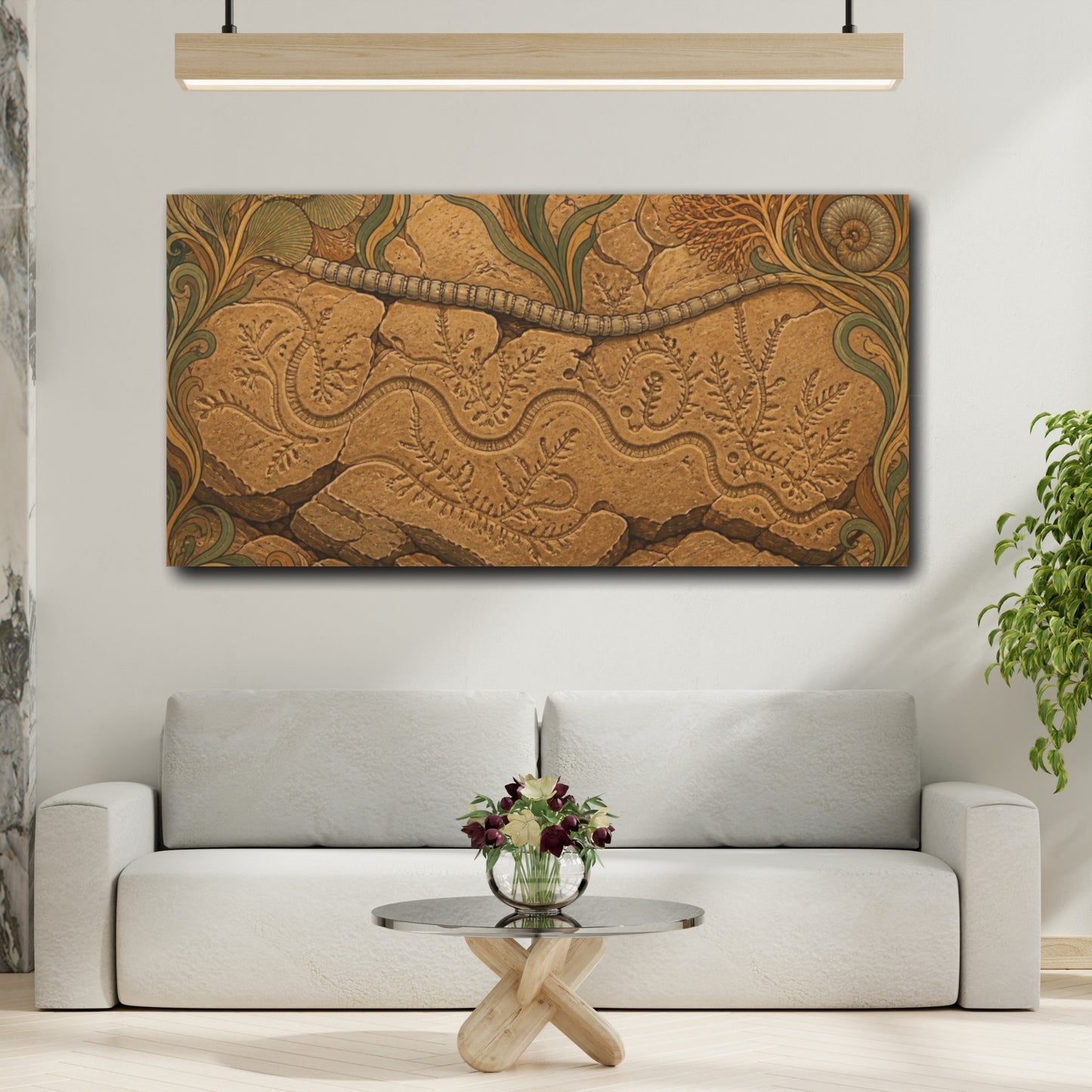 Mockup 2. Nature Fossil Slab shown as canvas print