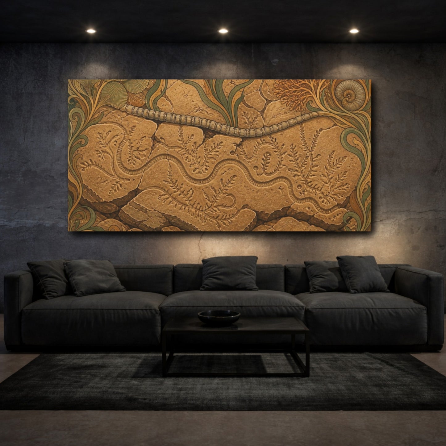 Mockup 3. Nature Fossil Slab shown as canvas print