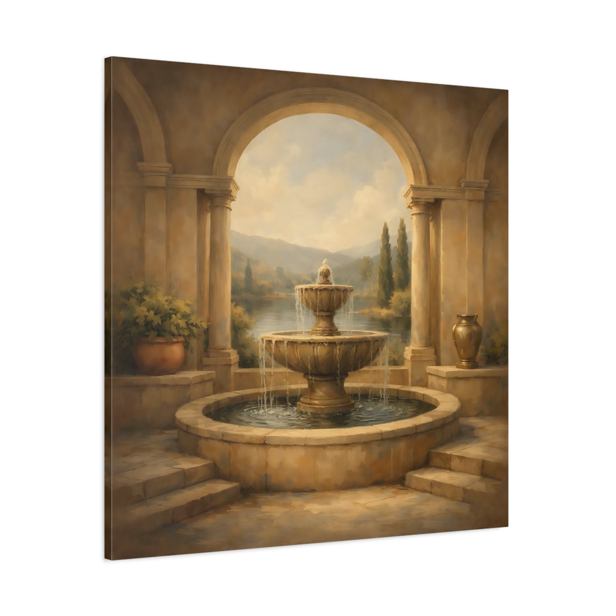 Main Mockup. Nature Fountain Classical Fountain shown as stretched canvas wall art