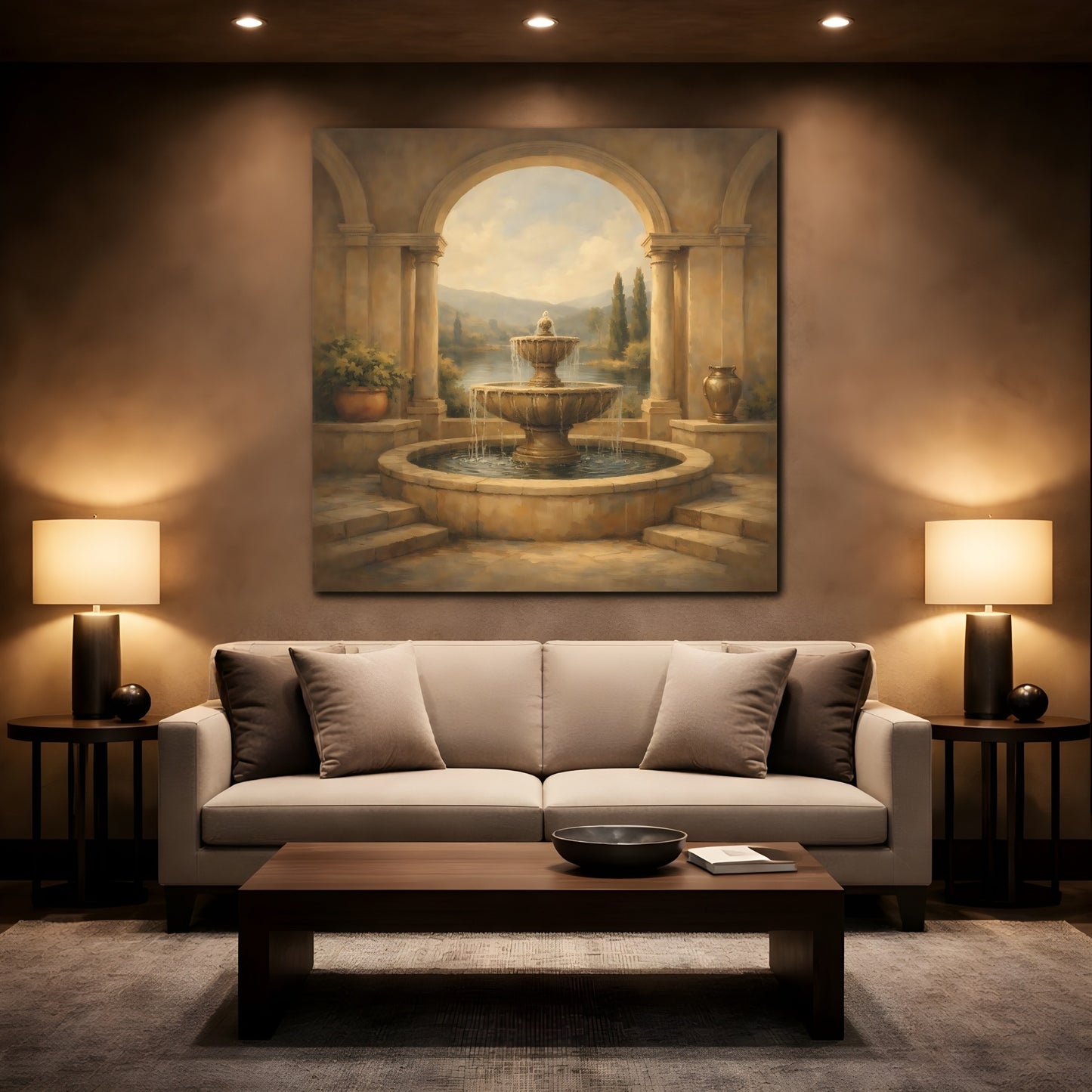 Mockup 2. Nature Fountain Classical Fountain shown as stretched canvas wall art