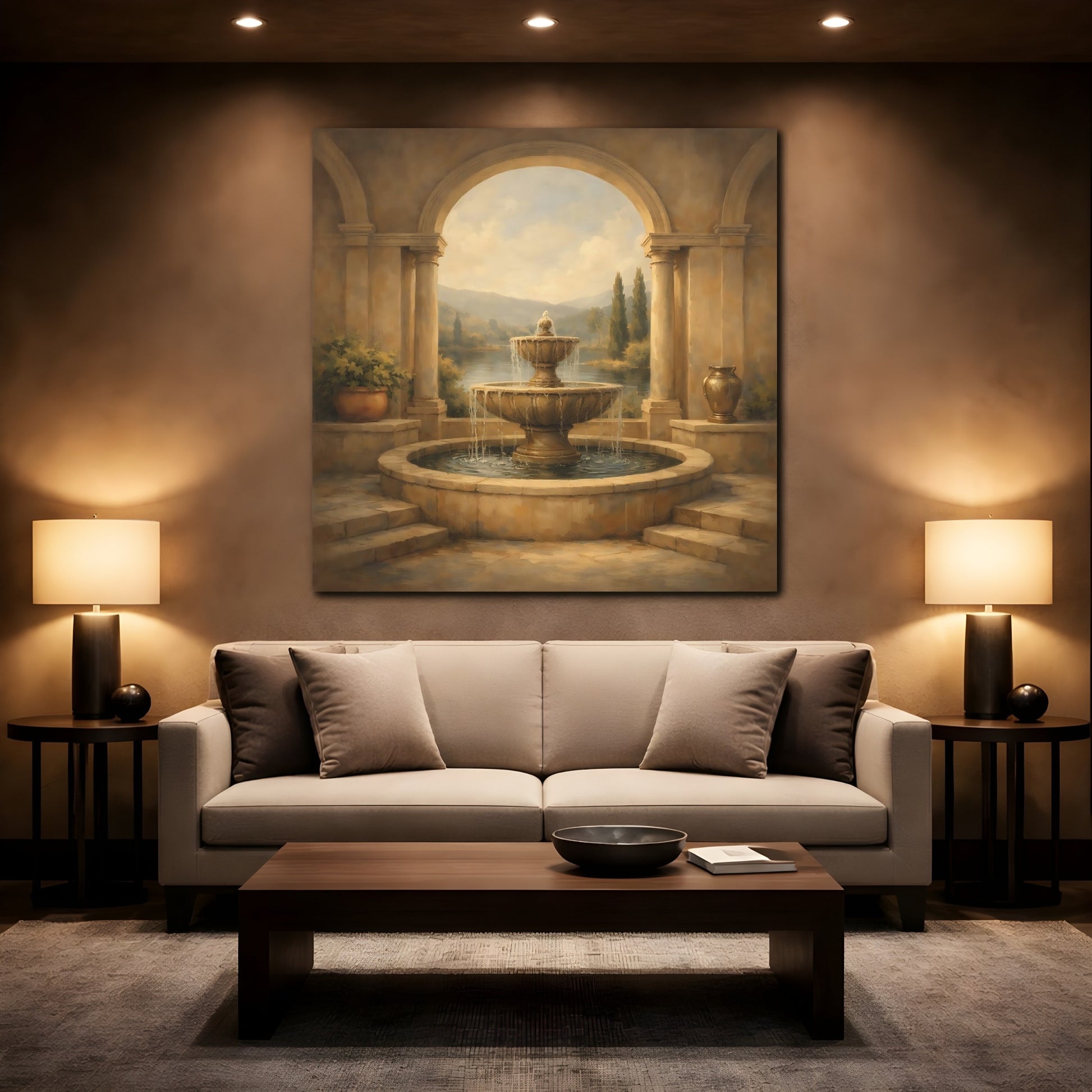 Mockup 2. Nature Fountain Classical Fountain shown as stretched canvas wall art
