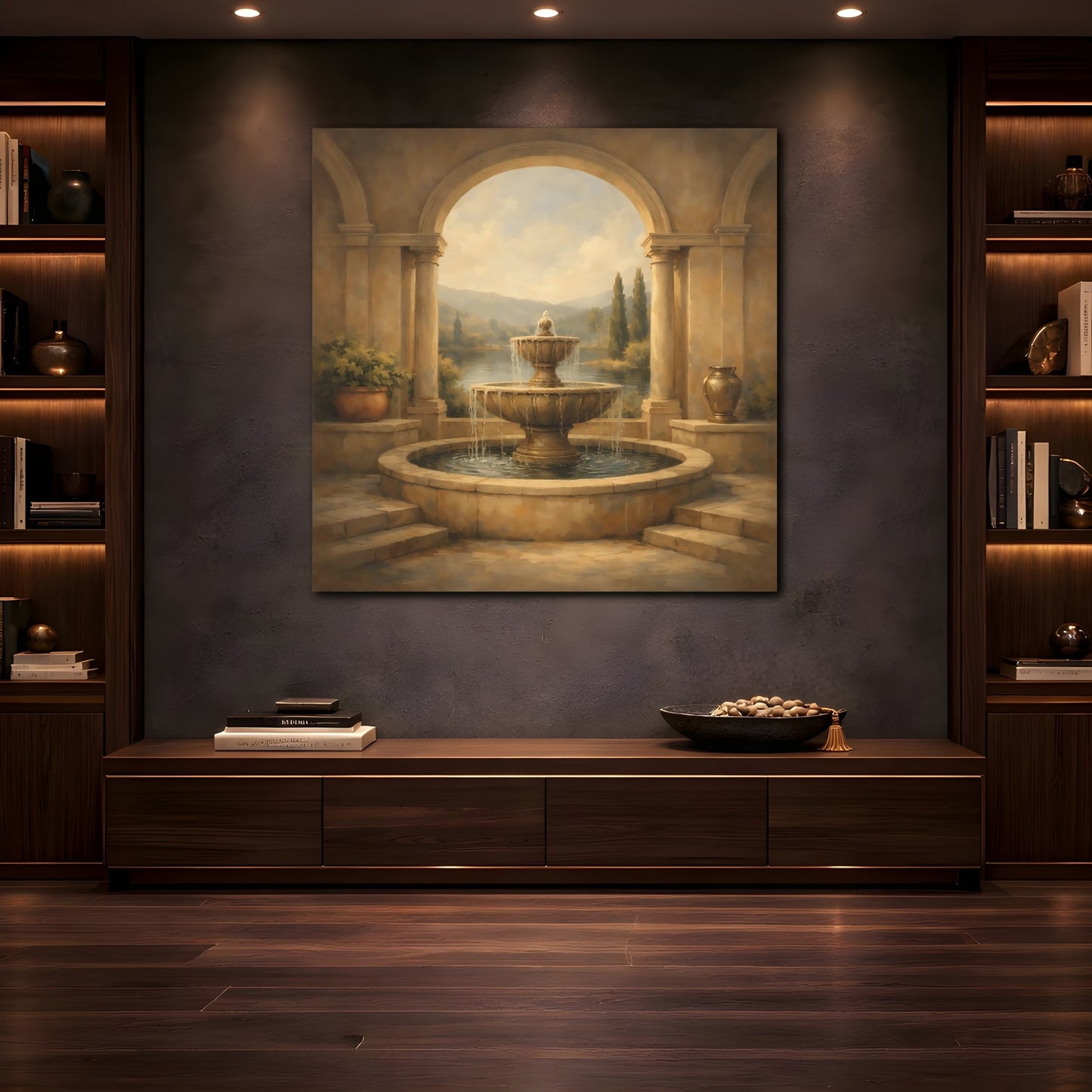 Mockup 4. Nature Fountain Classical Fountain shown as stretched canvas wall art