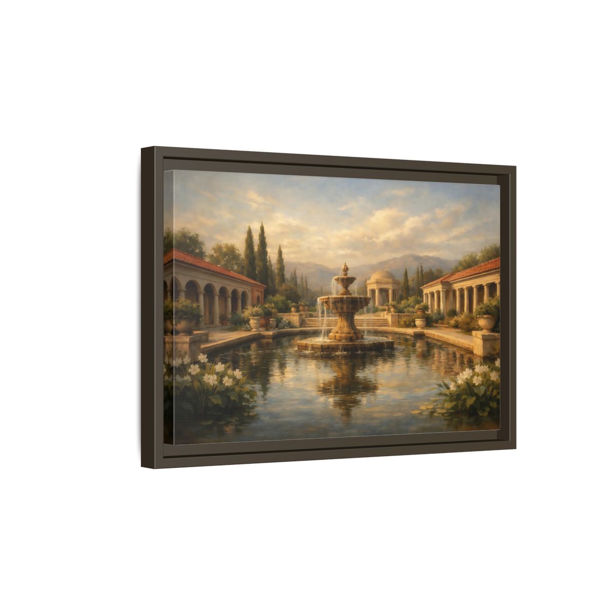 Side Mockup 5. Nature Fountain Classical Garden shown as stretched canvas wall art