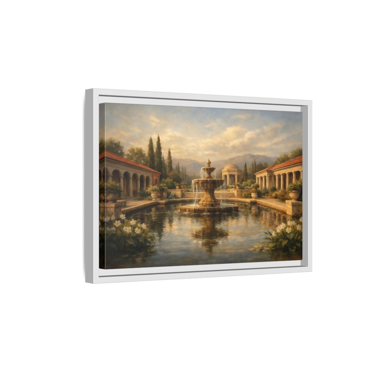 Side Mockup 4. Nature Fountain Classical Garden shown as stretched canvas wall art