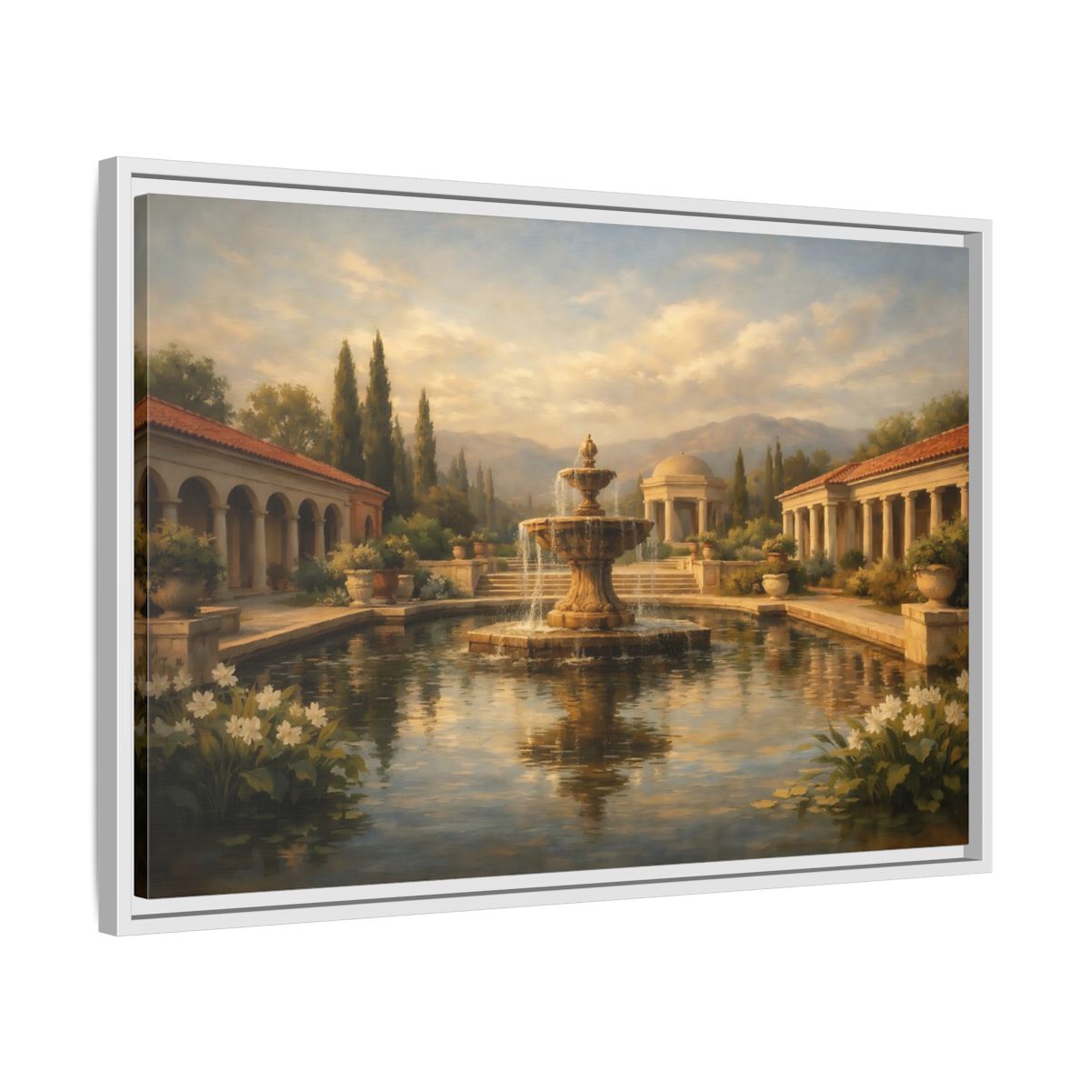 Side Mockup 10. Nature Fountain Classical Garden shown as stretched canvas wall art