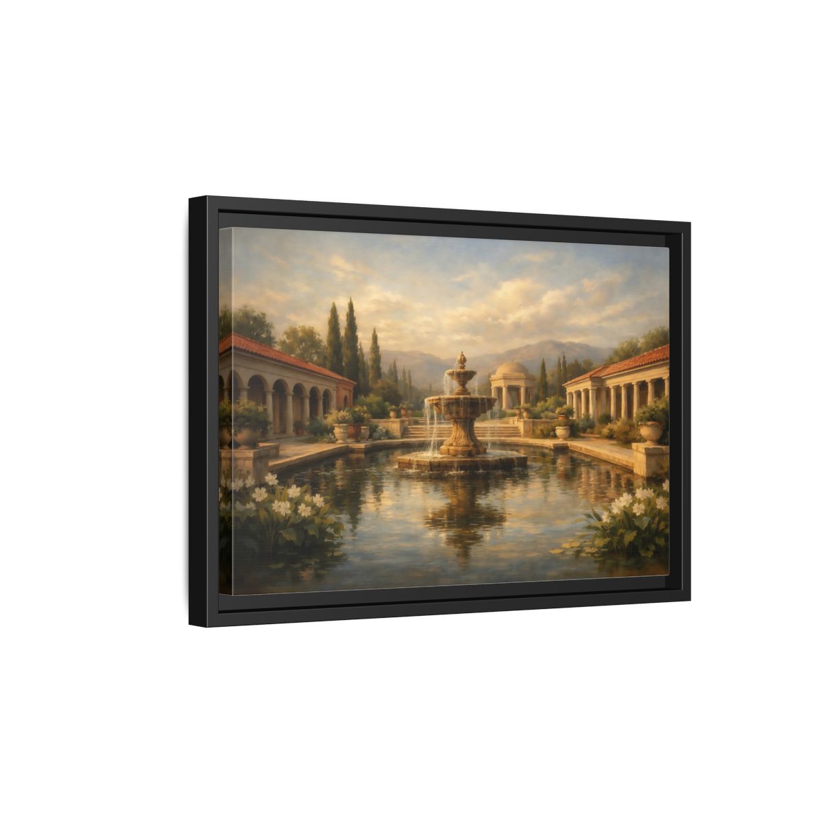 Side Mockup 6. Nature Fountain Classical Garden shown as stretched canvas wall art