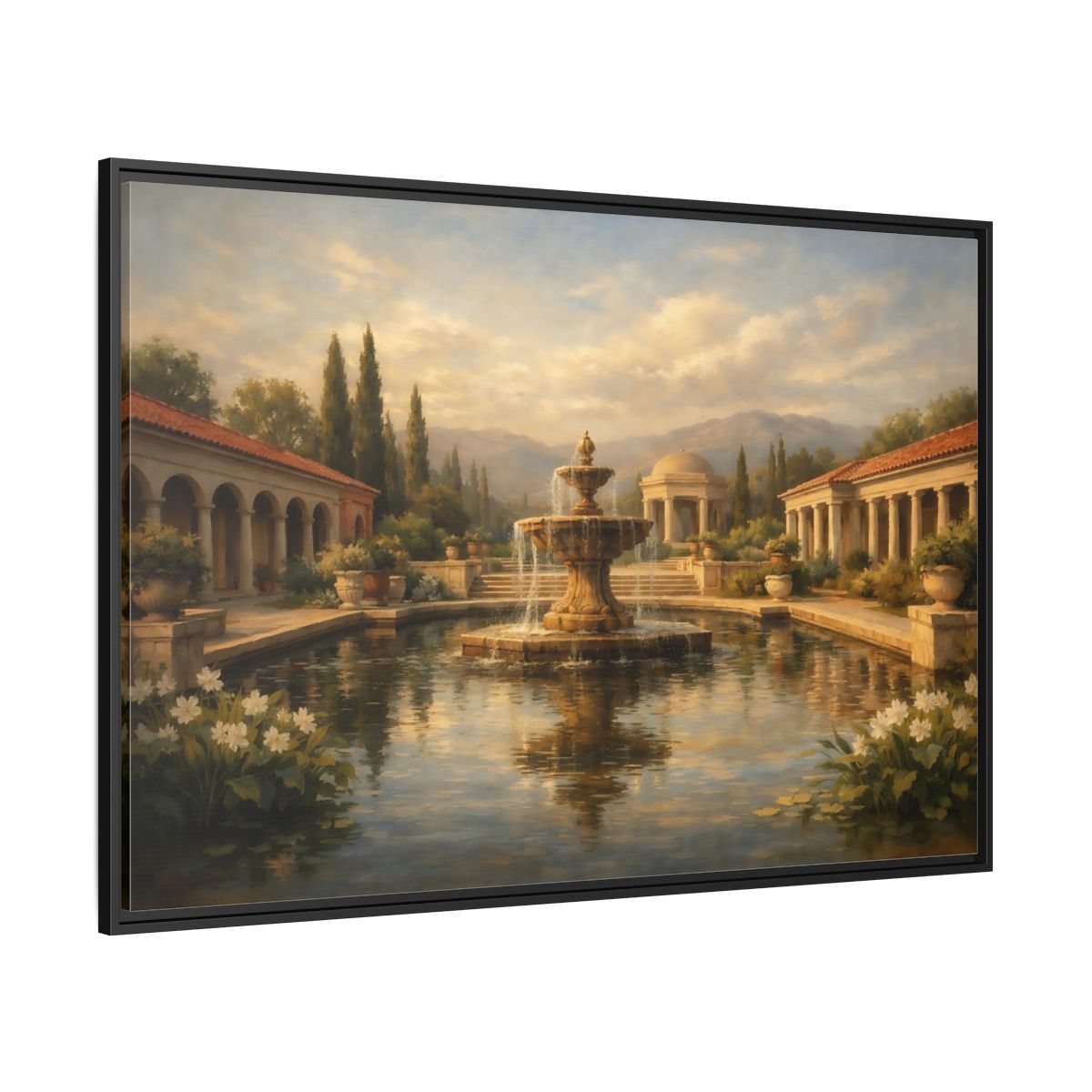 Side Mockup 12. Nature Fountain Classical Garden shown as stretched canvas wall art