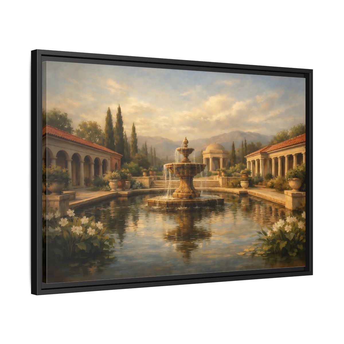 Side Mockup 14. Nature Fountain Classical Garden shown as stretched canvas wall art