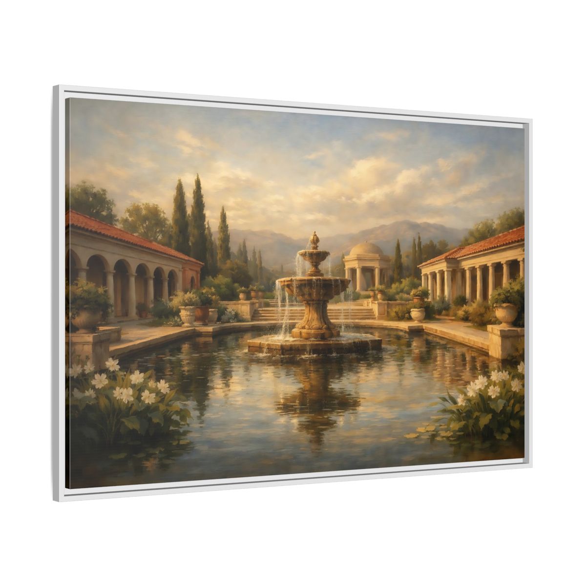 Side Mockup 7. Nature Fountain Classical Garden shown as stretched canvas wall art