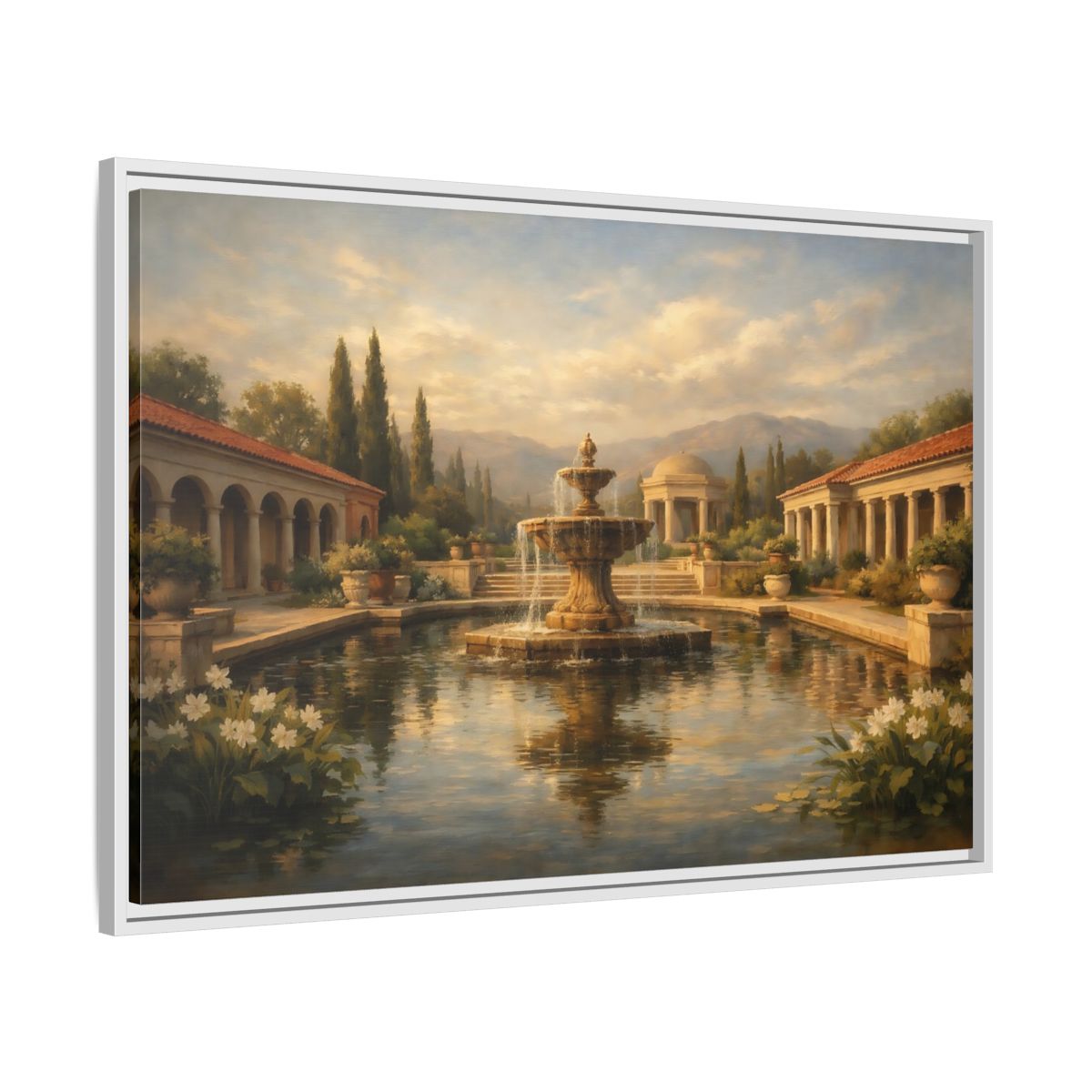 Side Mockup 8. Nature Fountain Classical Garden shown as stretched canvas wall art