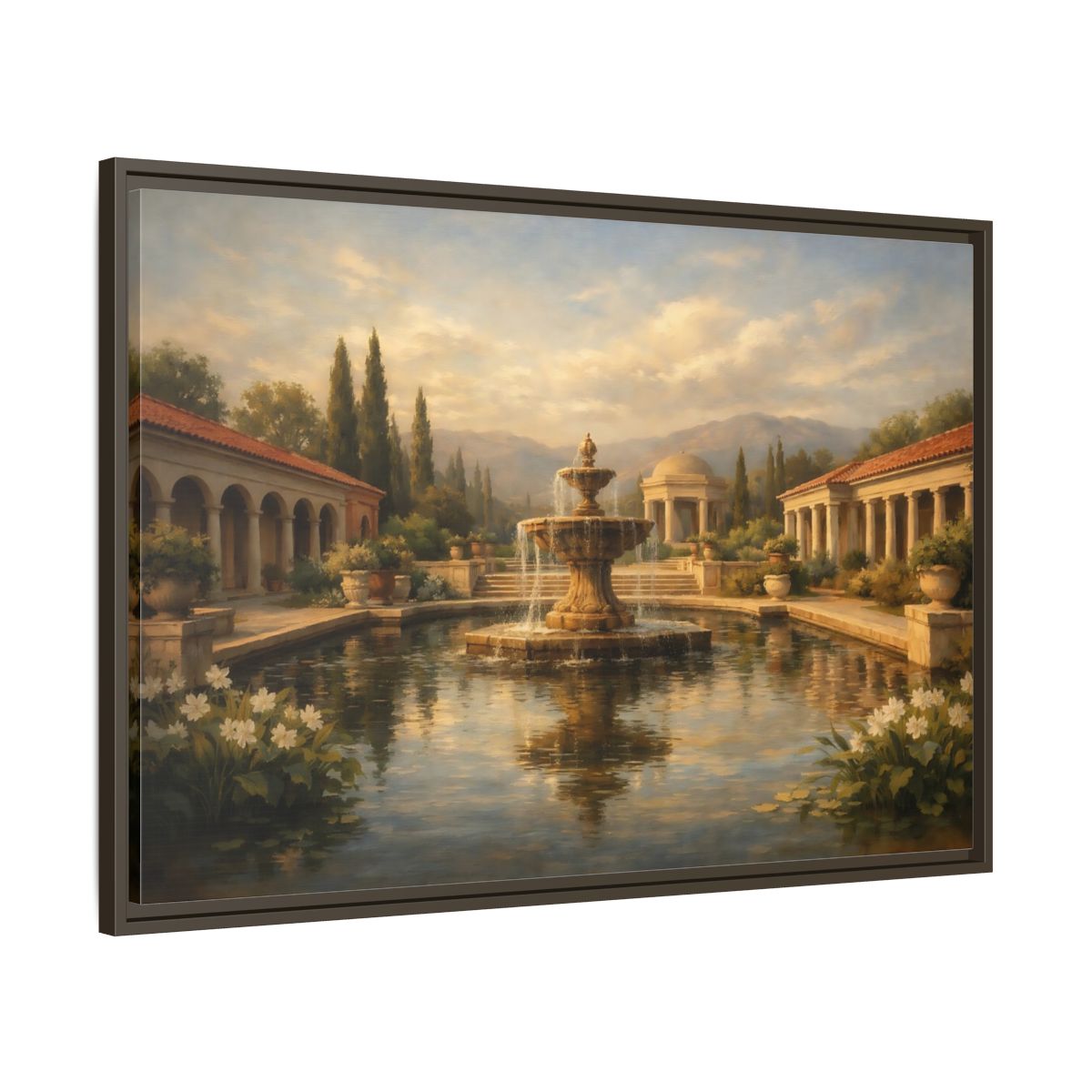 Side Mockup 9. Nature Fountain Classical Garden shown as stretched canvas wall art