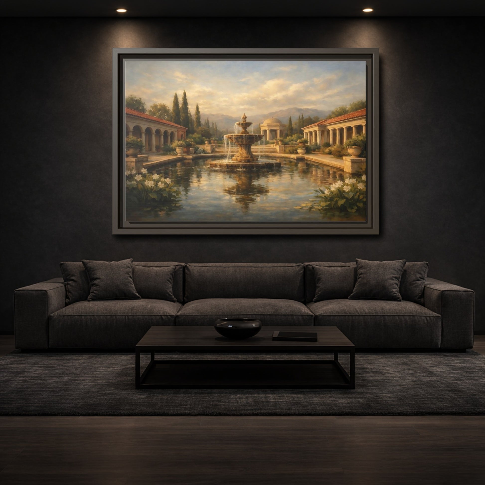 Mockup 2. Nature Fountain Classical Garden shown as stretched canvas wall art