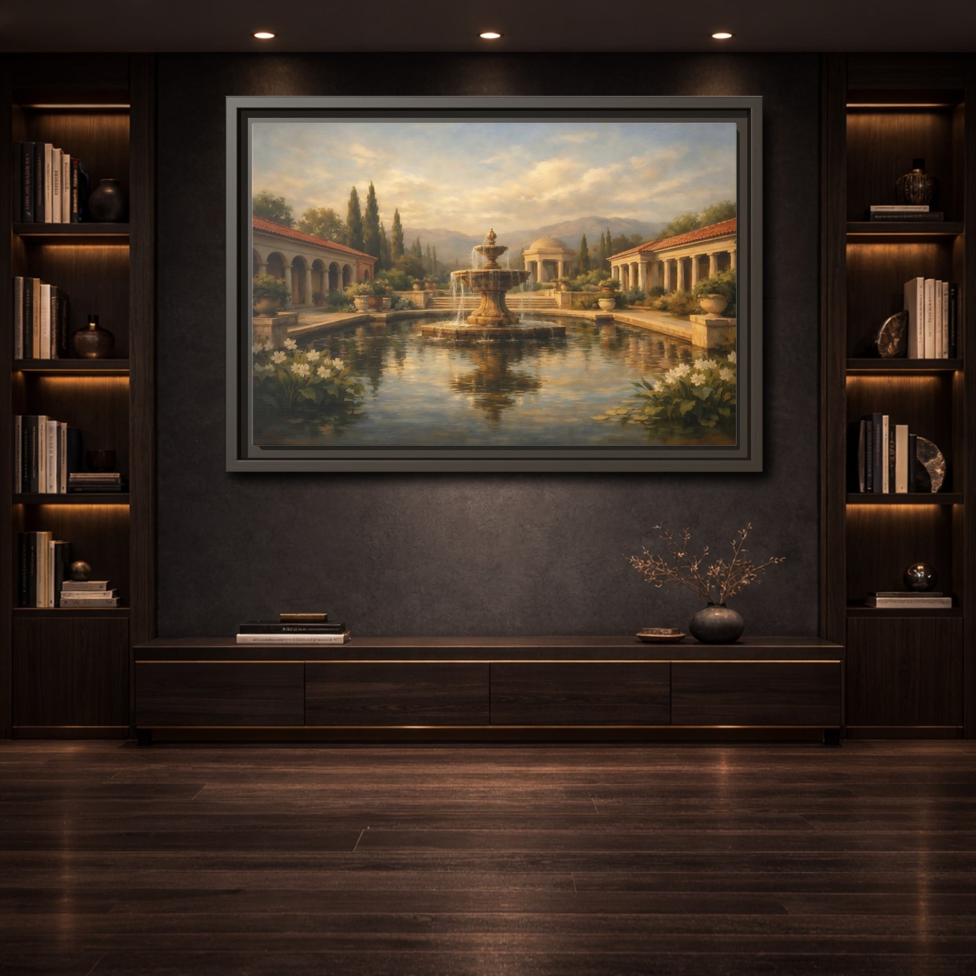 Mockup 3. Nature Fountain Classical Garden shown as stretched canvas wall art