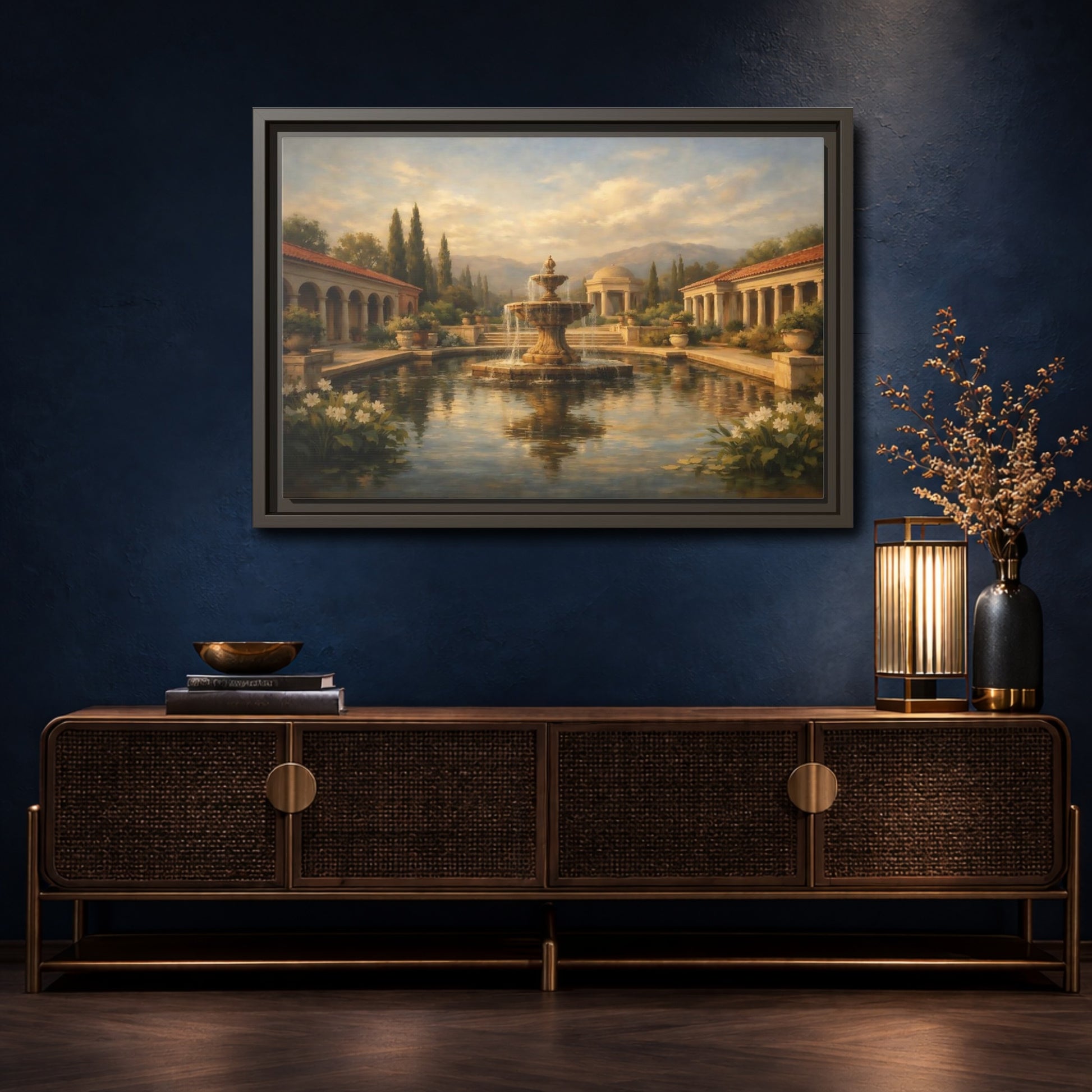 Mockup 4. Nature Fountain Classical Garden shown as stretched canvas wall art