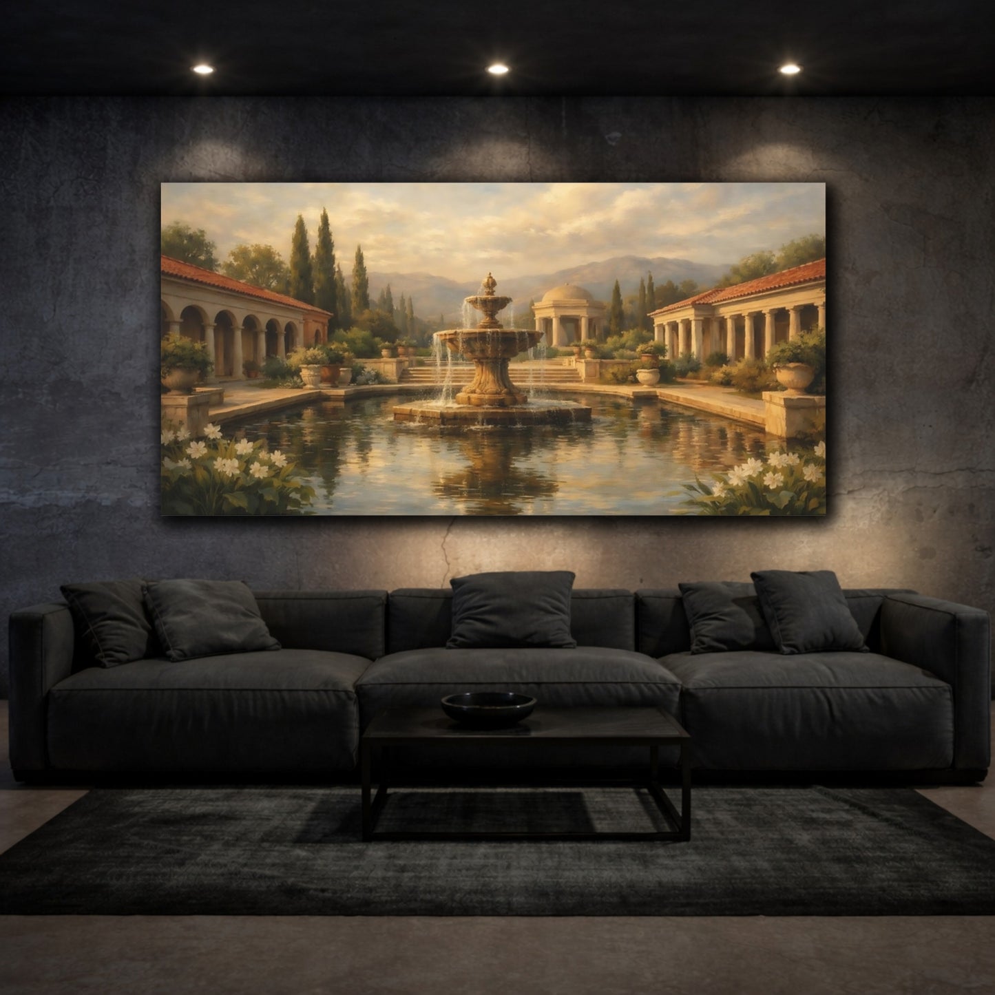 Mockup 2. Nature Fountain Garden Classical Garden shown as stretched canvas wall art