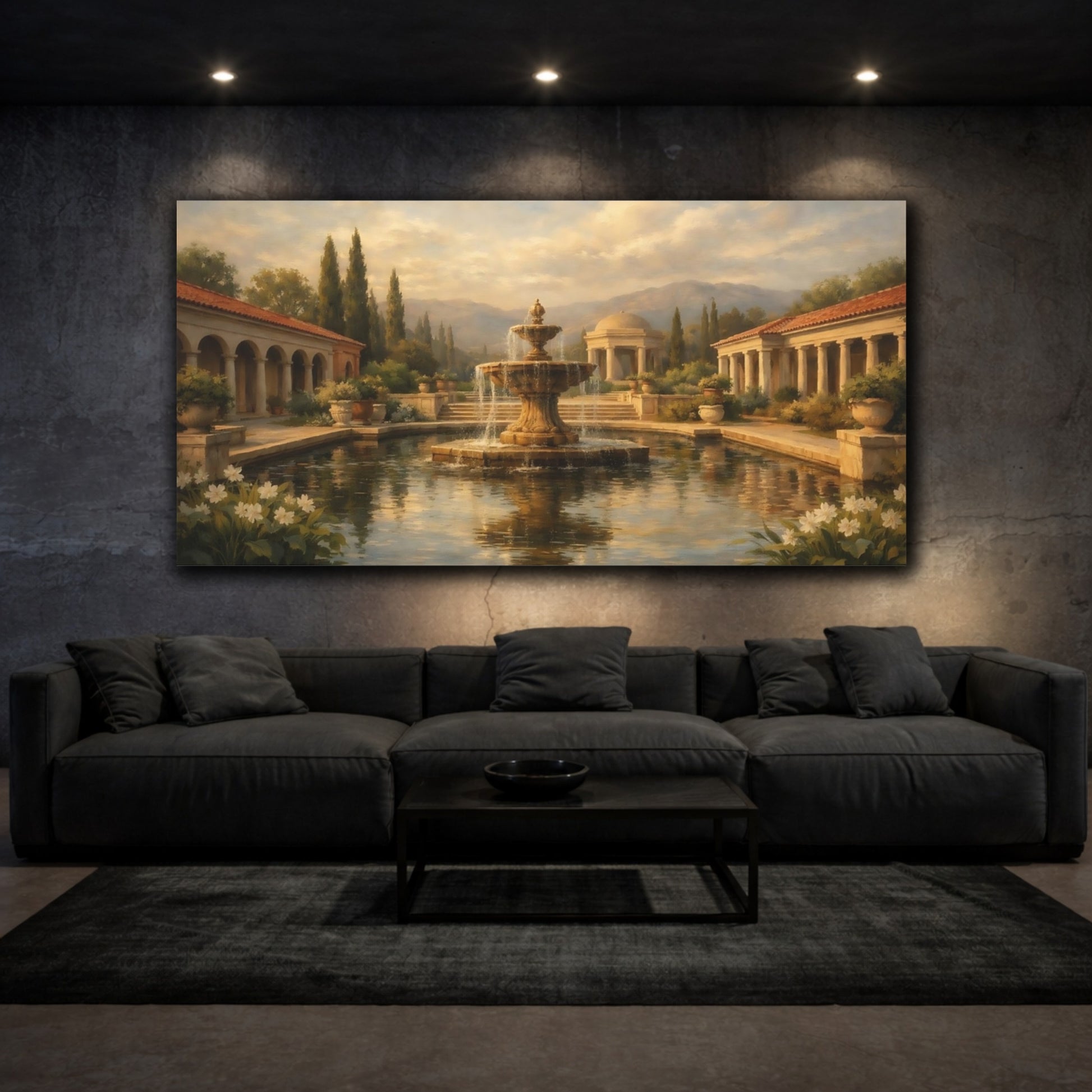 Mockup 2. Nature Fountain Garden Classical Garden shown as stretched canvas wall art