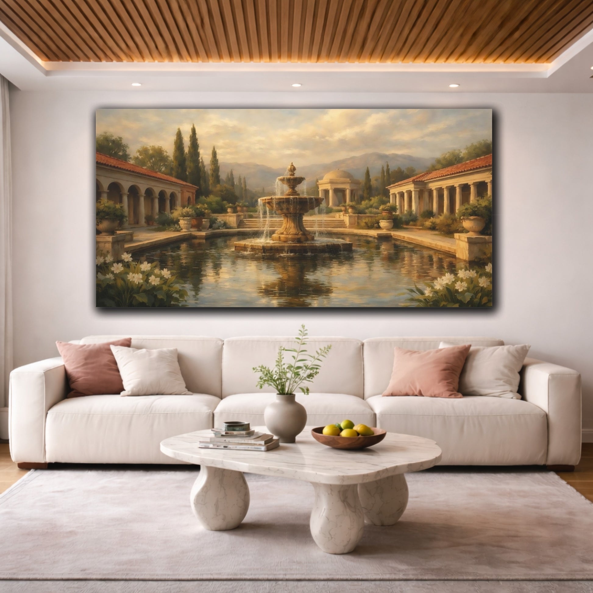 Mockup 3. Nature Fountain Garden Classical Garden shown as stretched canvas wall art