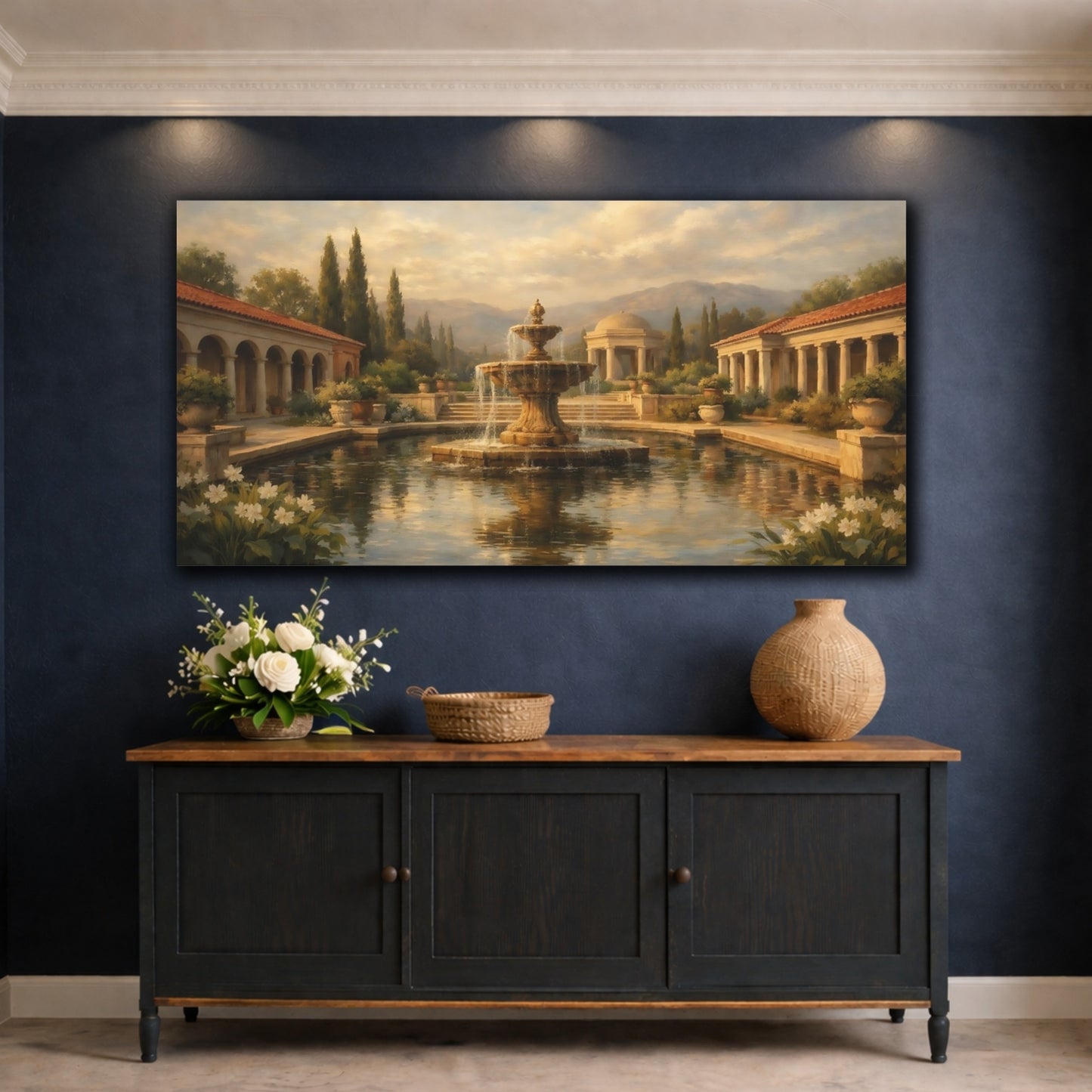 Mockup 4. Nature Fountain Garden Classical Garden shown as stretched canvas wall art