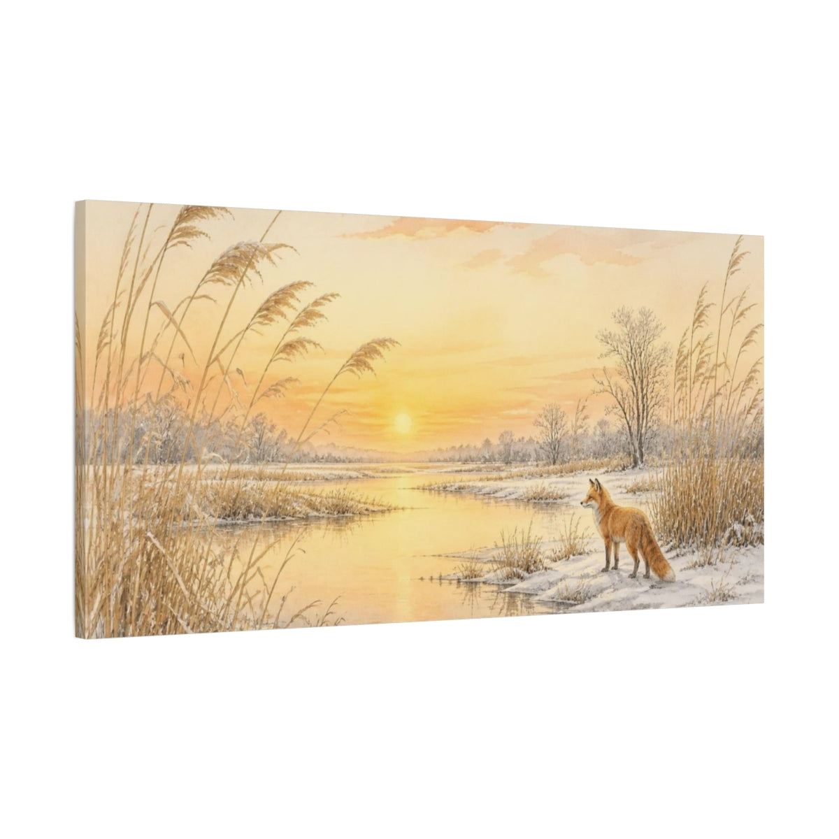 Main Mockup. Nature Fox At Sunrise shown as canvas print