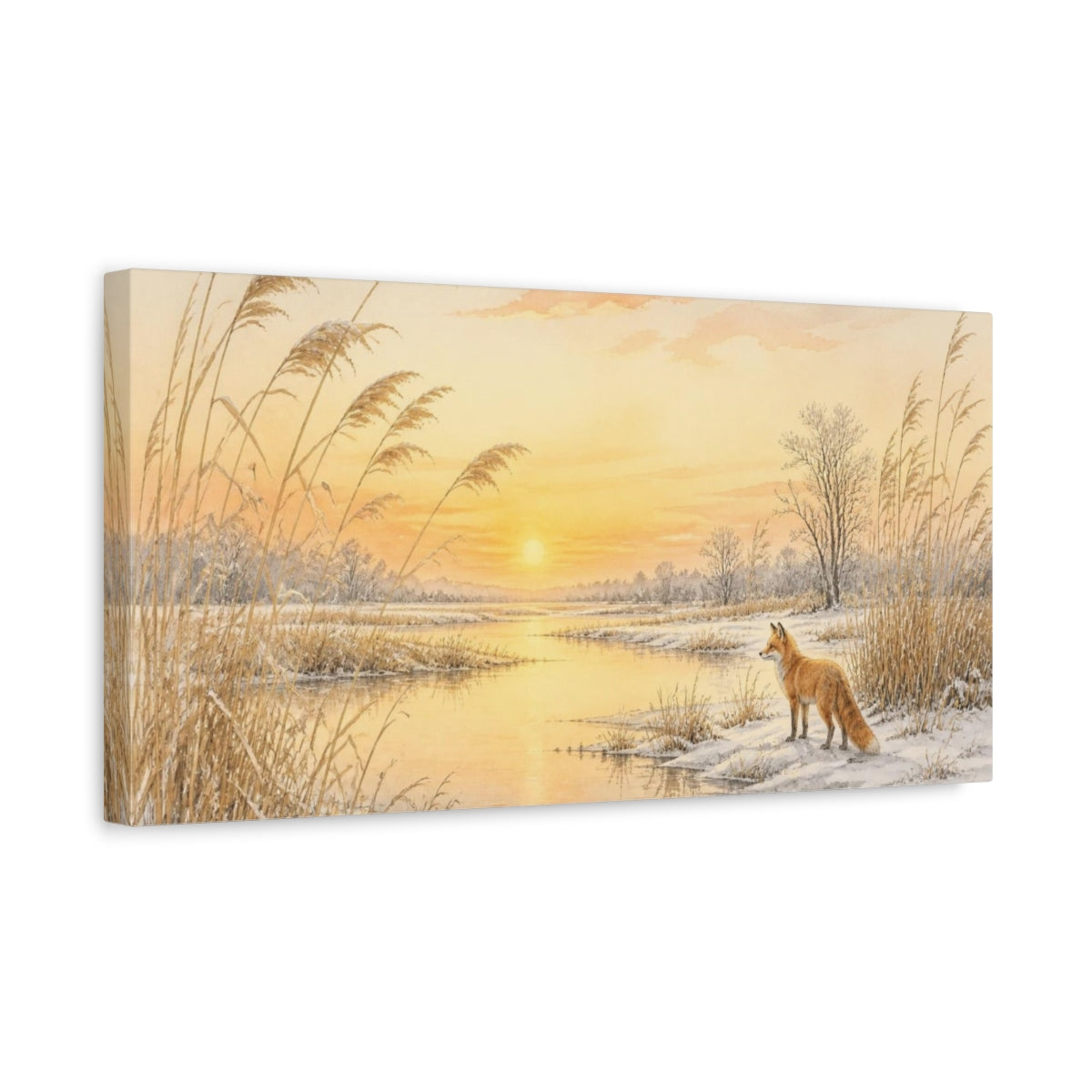 Side Mockup 3. Nature Fox At Sunrise shown as canvas print