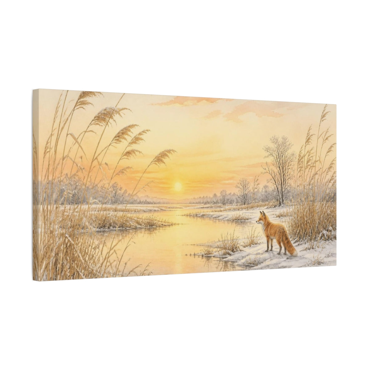 Side Mockup 1. Nature Fox At Sunrise shown as canvas print
