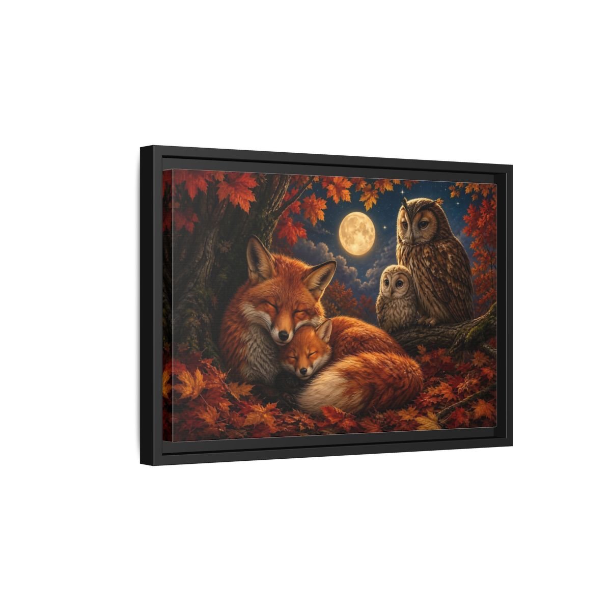 Nature Foxes Owls Autumn Framed Canvas Wall Art Print – Realistic Living Room, Above Sofa - YesArtYes