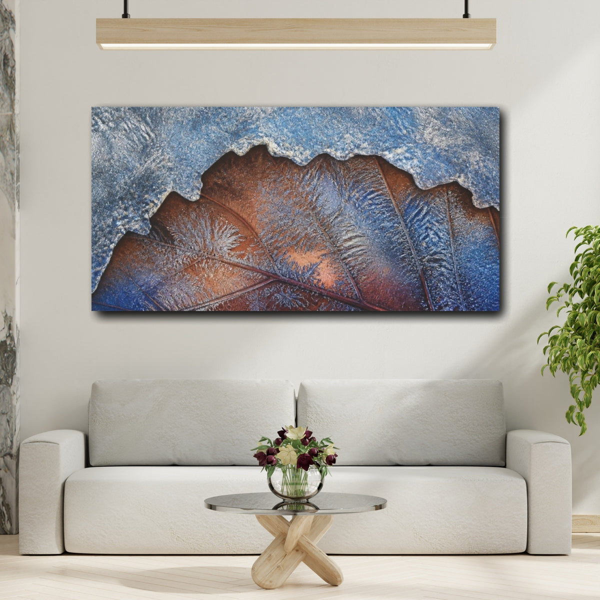 Mockup 2. Nature Frosted Leaf shown as canvas print