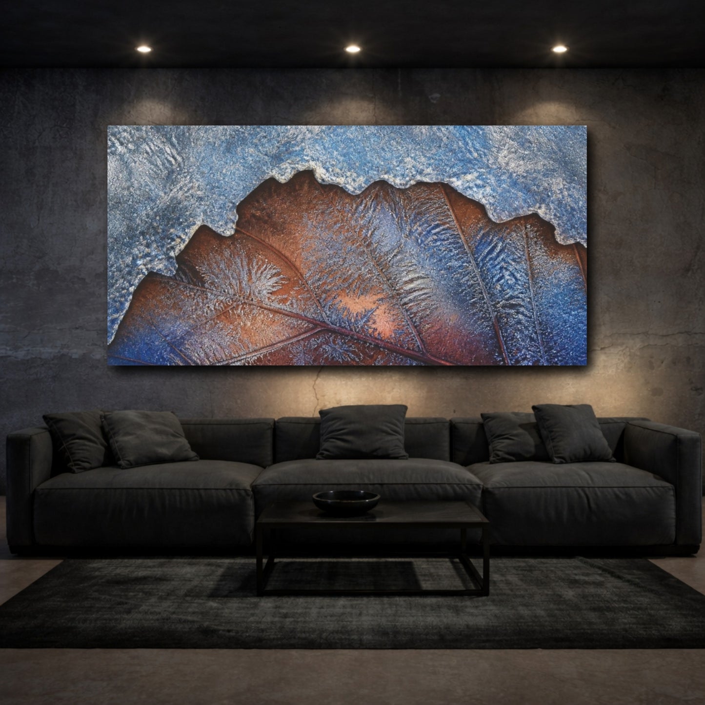 Mockup 3. Nature Frosted Leaf shown as canvas print