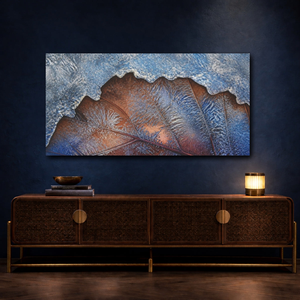 Mockup 4. Nature Frosted Leaf shown as canvas print