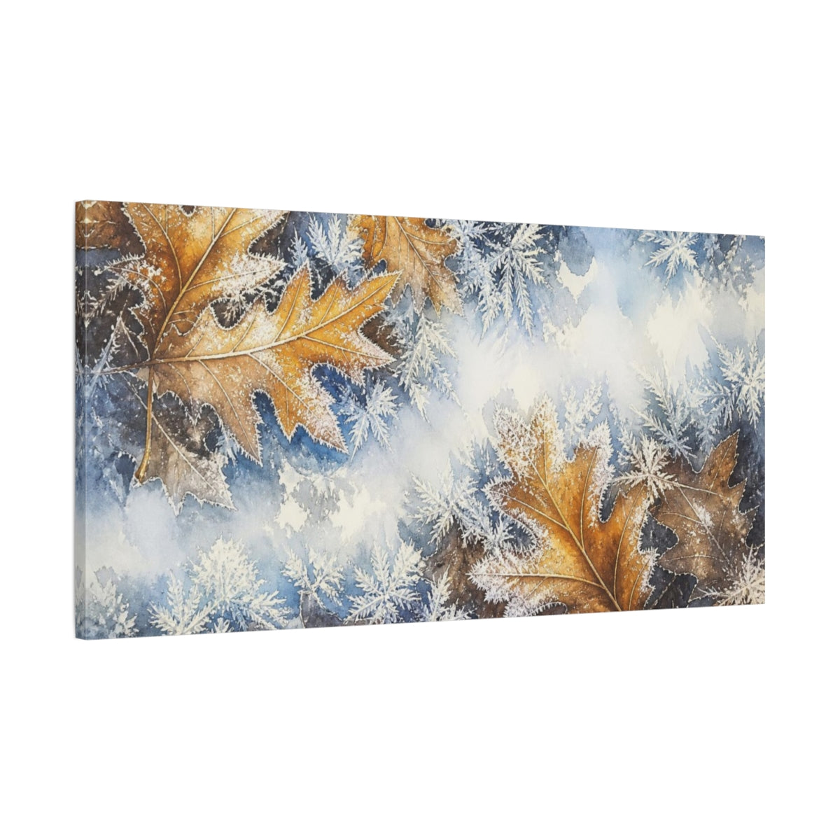 Main Mockup. Nature Frosted Oak Leaves shown as canvas print