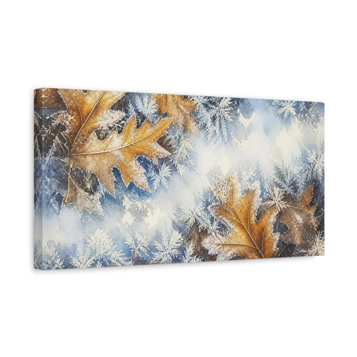 Side Mockup 3. Nature Frosted Oak Leaves shown as canvas print