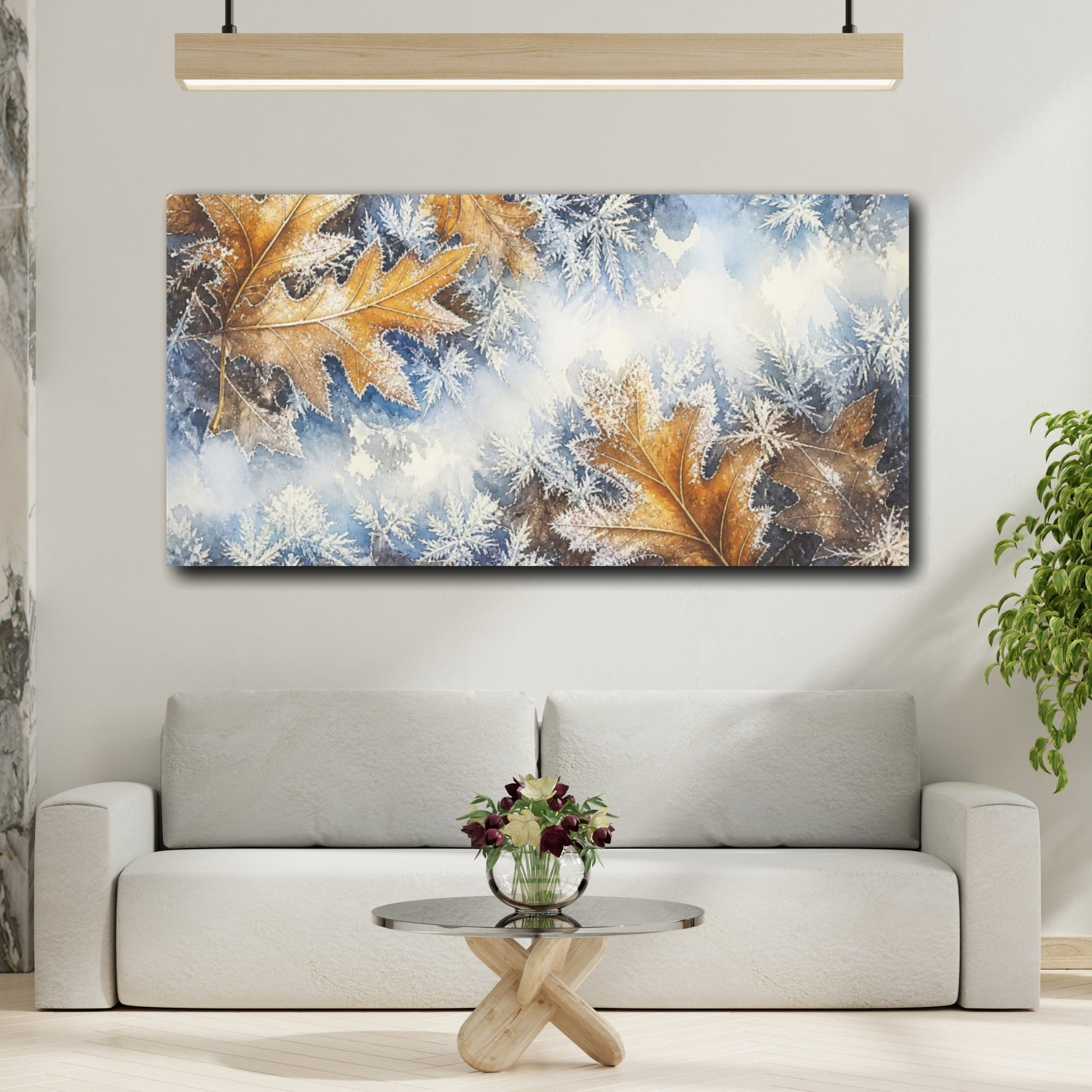 Mockup 2. Nature Frosted Oak Leaves shown as canvas print
