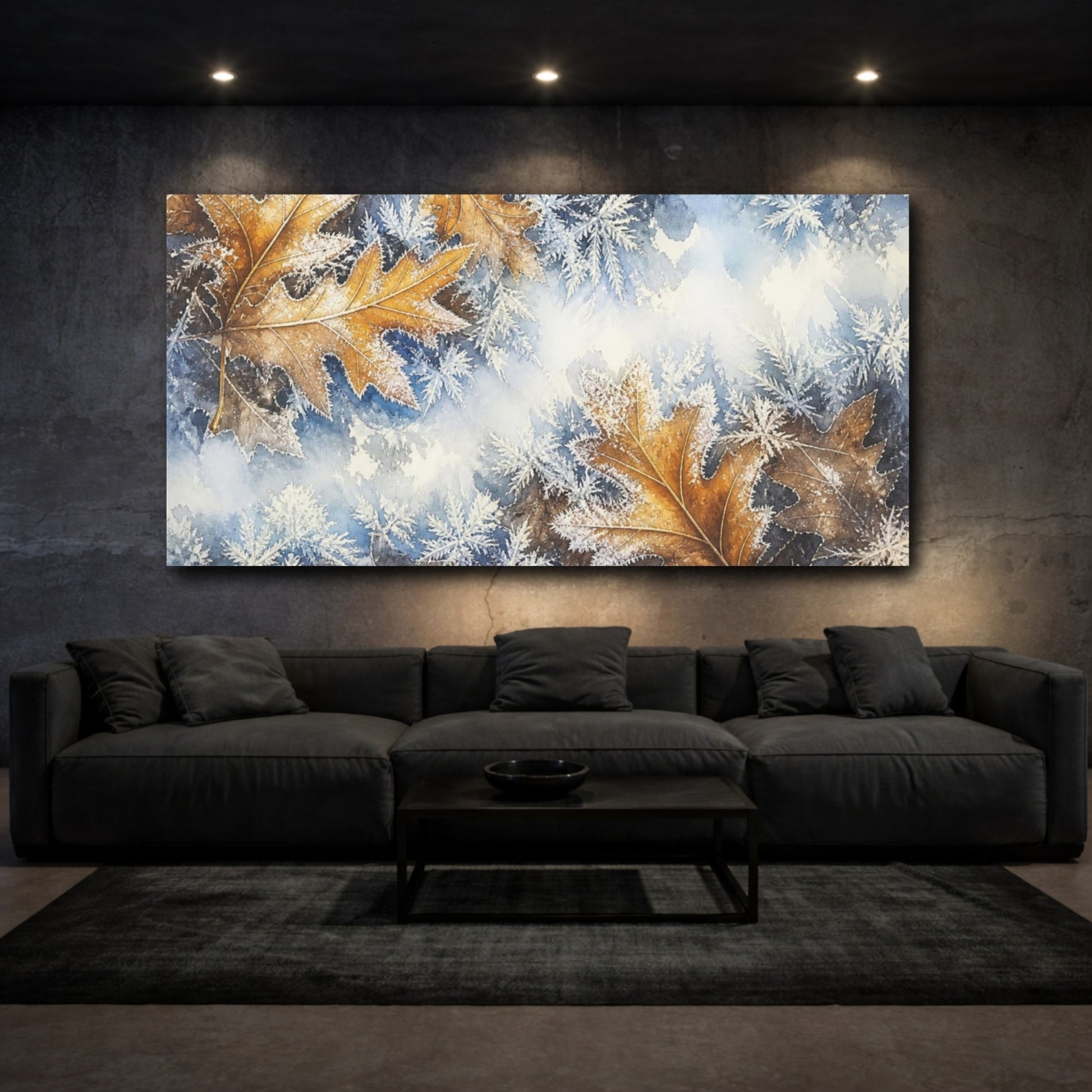 Mockup 3. Nature Frosted Oak Leaves shown as canvas print