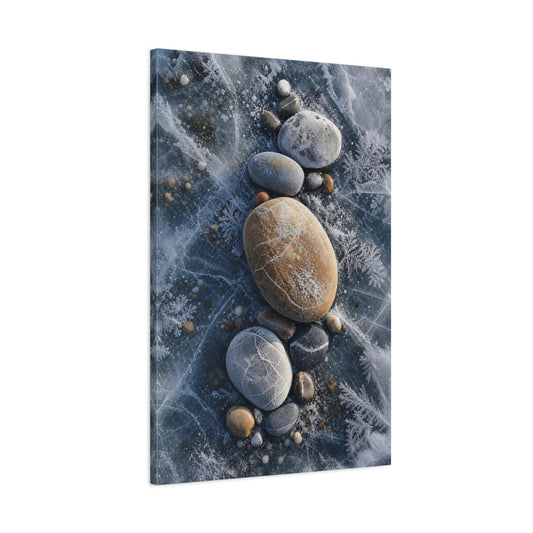 Main Mockup. Nature Frosted Stones Blue And Brown shown as stretched canvas wall art