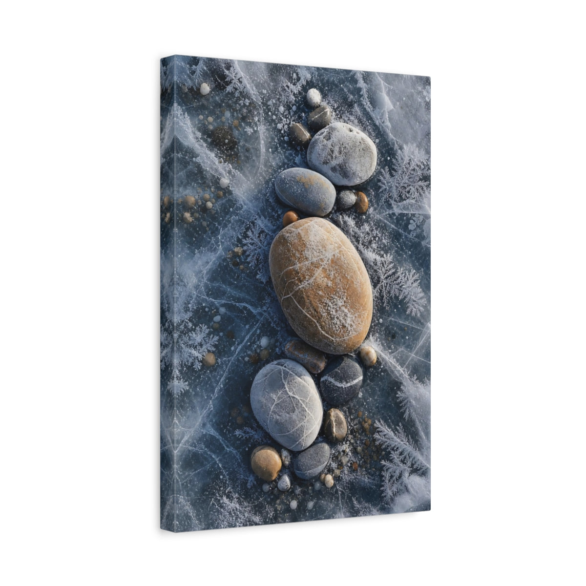 Side Mockup 4. Nature Frosted Stones Blue And Brown shown as stretched canvas wall art