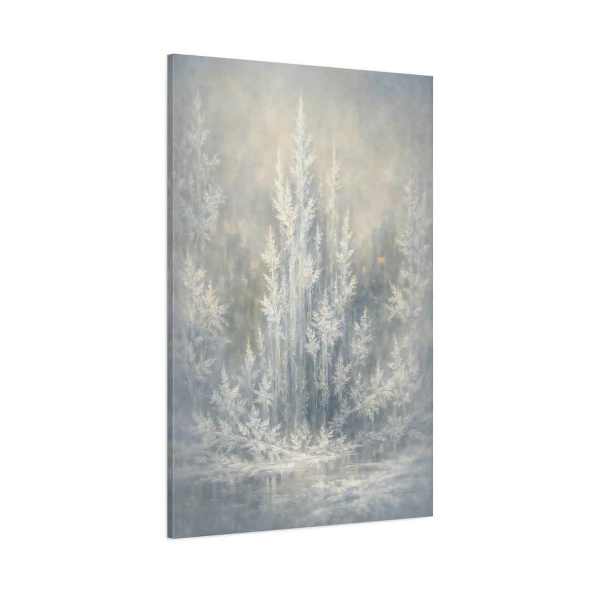 Main Mockup. Nature Frosted Trees Winter Tones shown as stretched canvas wall art