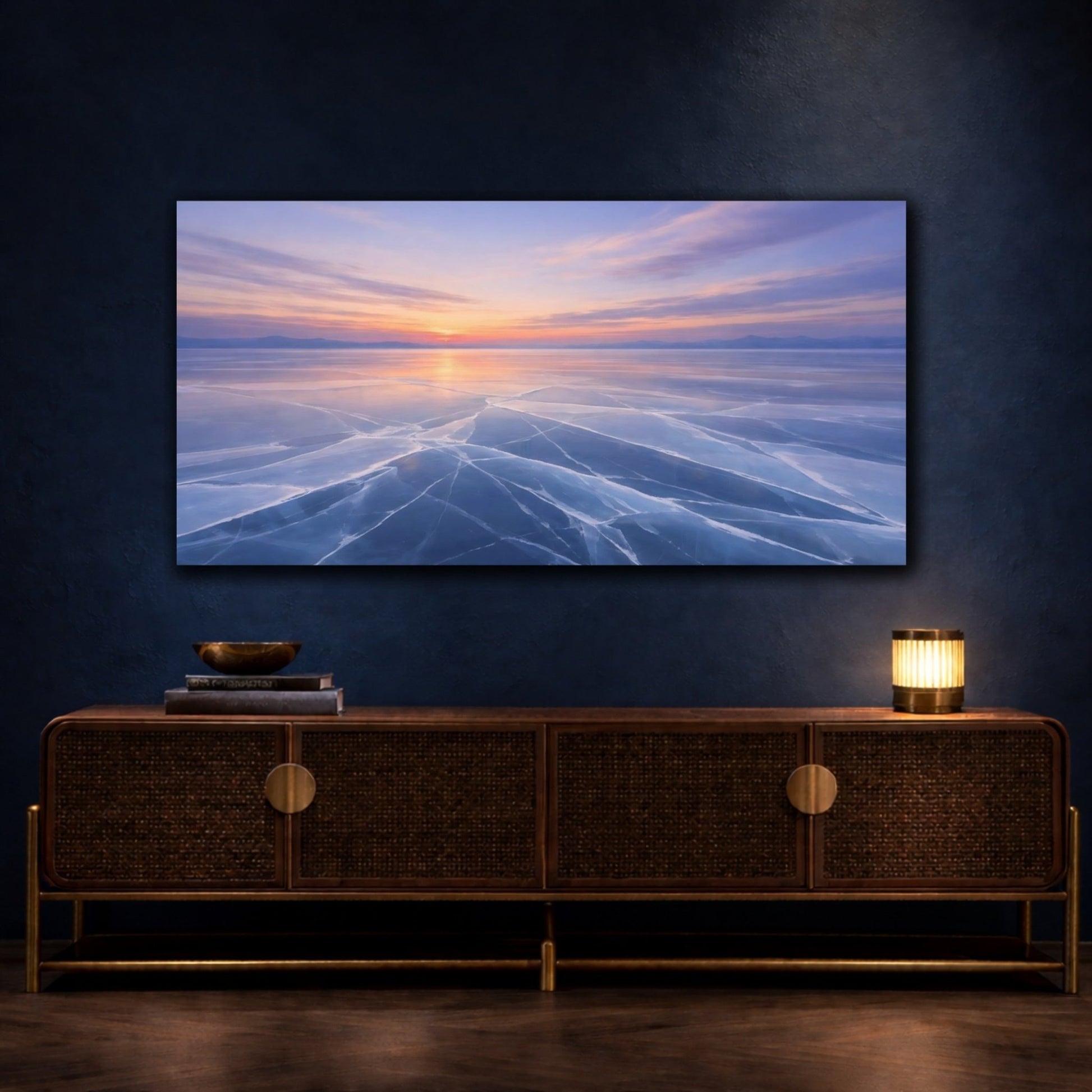 Nature Frozen Lake Blue And Orange - Canvas Wall Art Print - YesArtYes